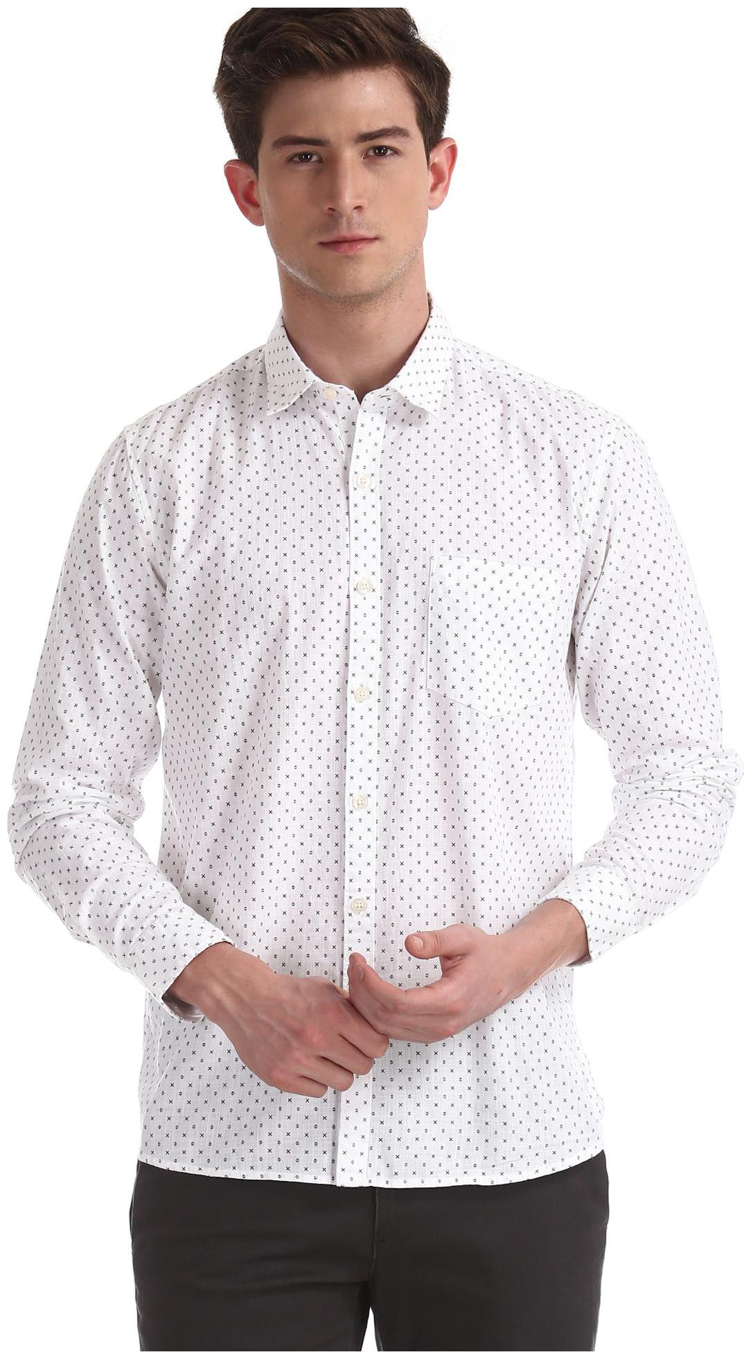 

RUGGERS Men White Printed Regular Fit Casual Shirt