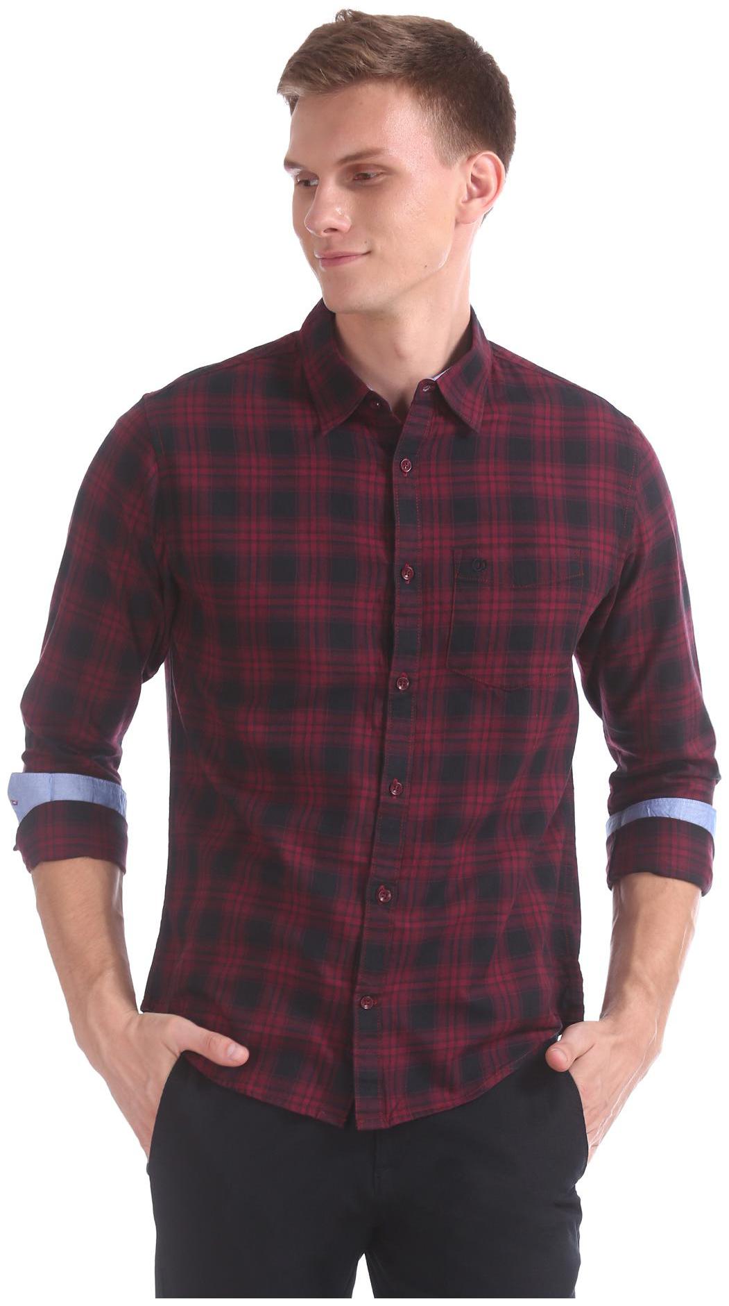 

RUGGERS Men Red Checked Slim Fit Casual Shirt