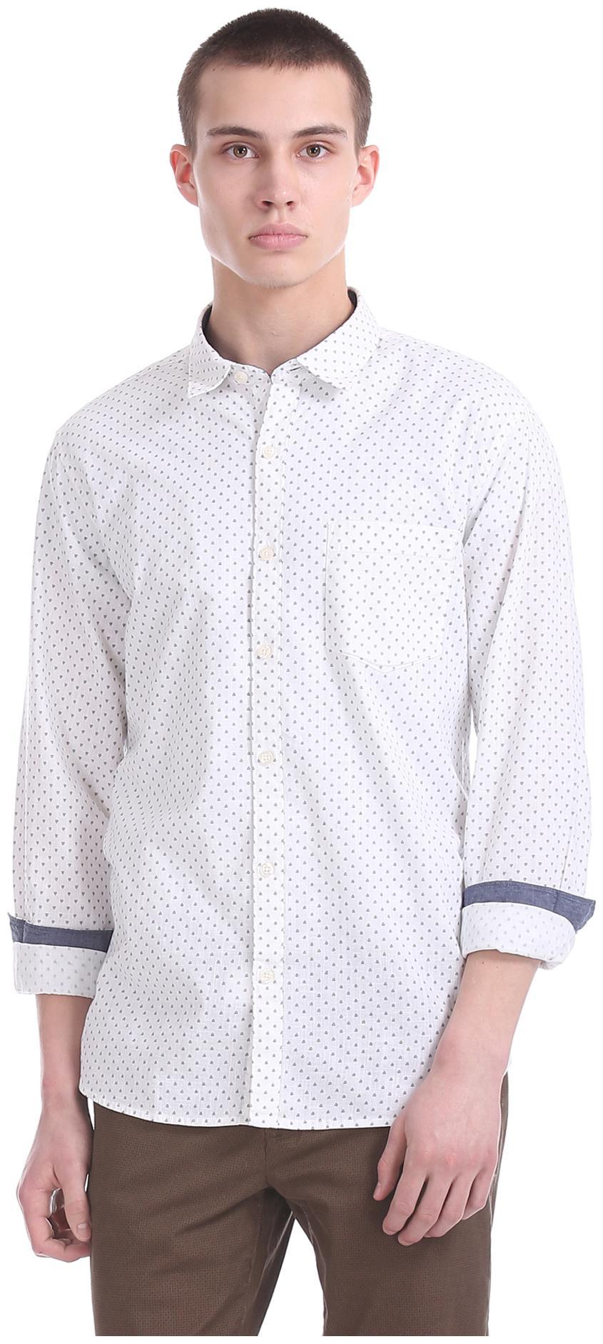 

RUGGERS Men White Polka Dots Regular Fit Casual Shirt