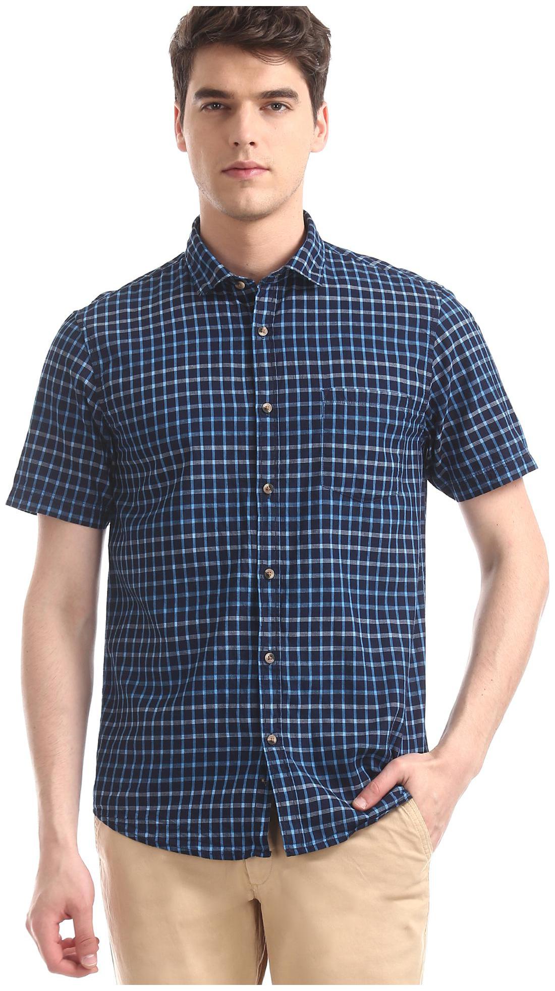 

RUGGERS Men Blue Checked Regular Fit Casual Shirt