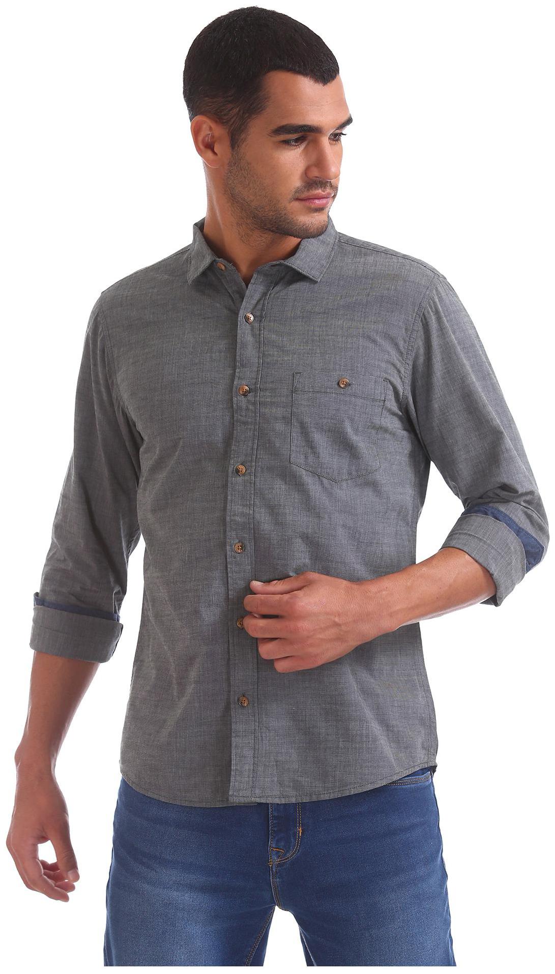 

RUGGERS Men Grey Solid Regular Fit Casual Shirt