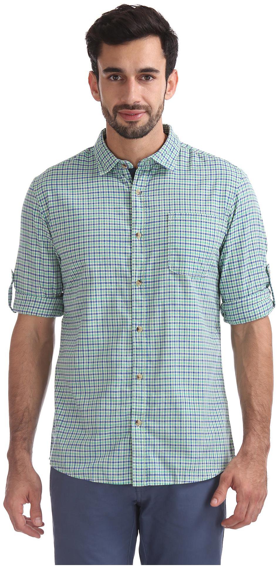 

RUGGERS Men Green Checked Regular Fit Casual Shirt