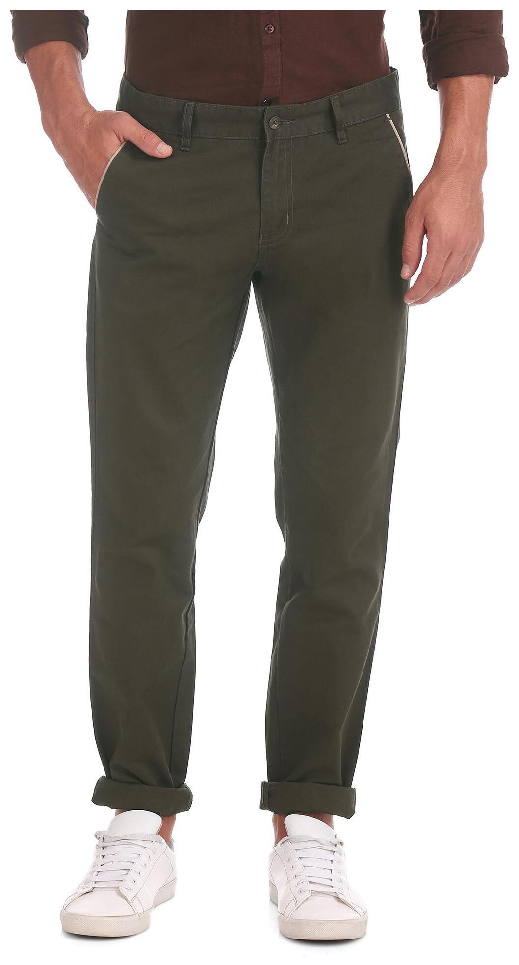 

RUGGERS Men Green Solid Regular fit Chinos