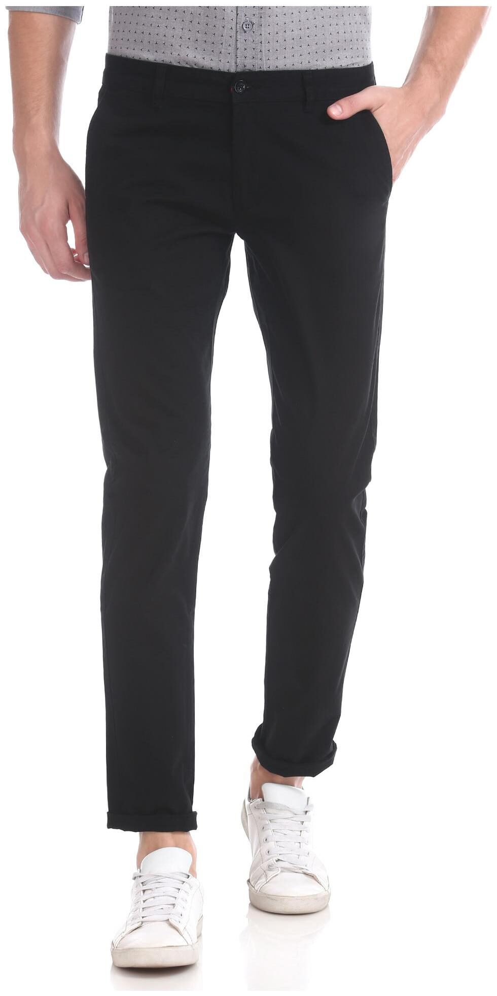 

RUGGERS Men Black Solid Slim fit Regular trousers
