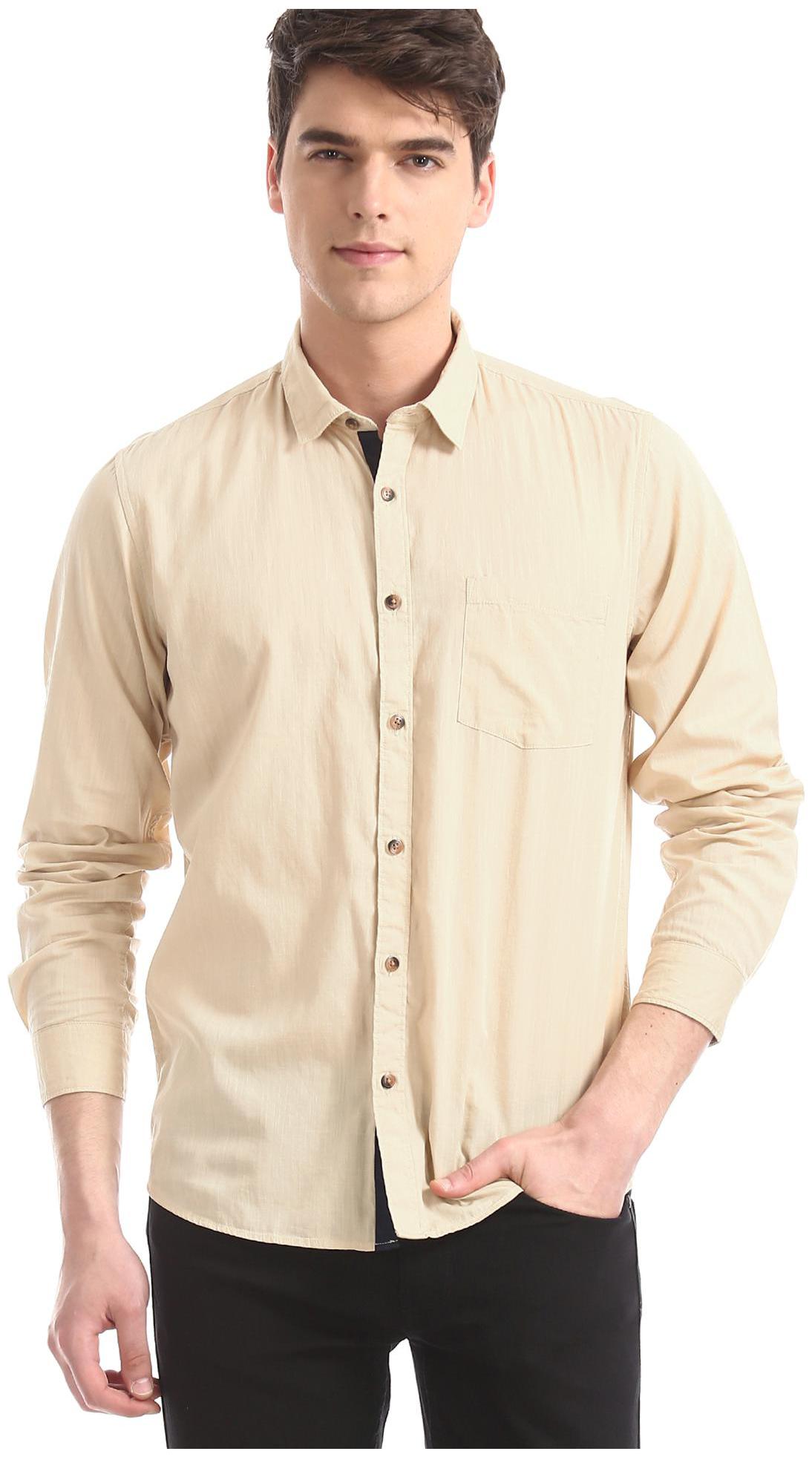 

RUGGERS Men Beige Solid Regular Fit Casual Shirt