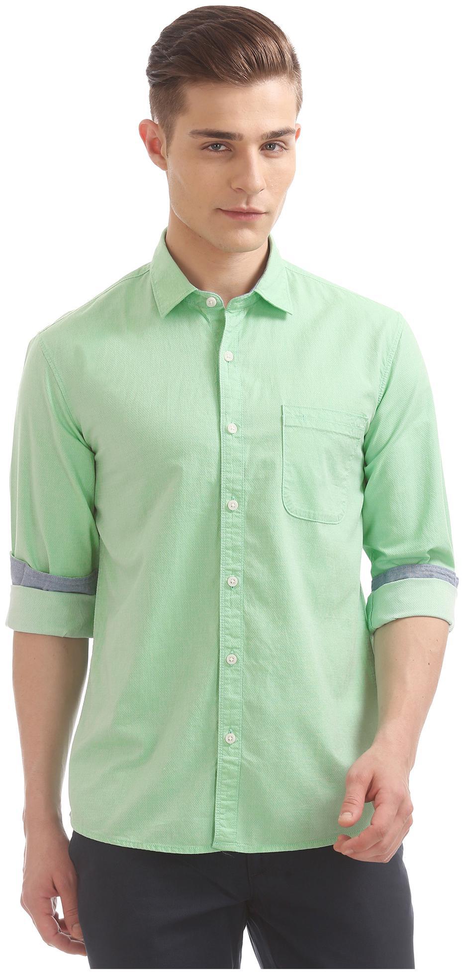 

RUGGERS Men Green Solid Regular Fit Casual Shirt