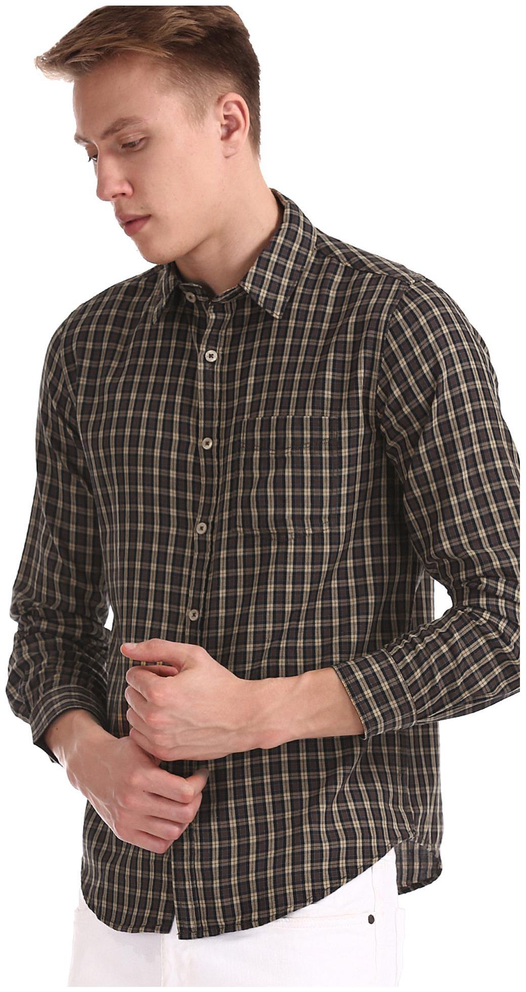 

RUGGERS Men Brown Checked Regular Fit Casual Shirt