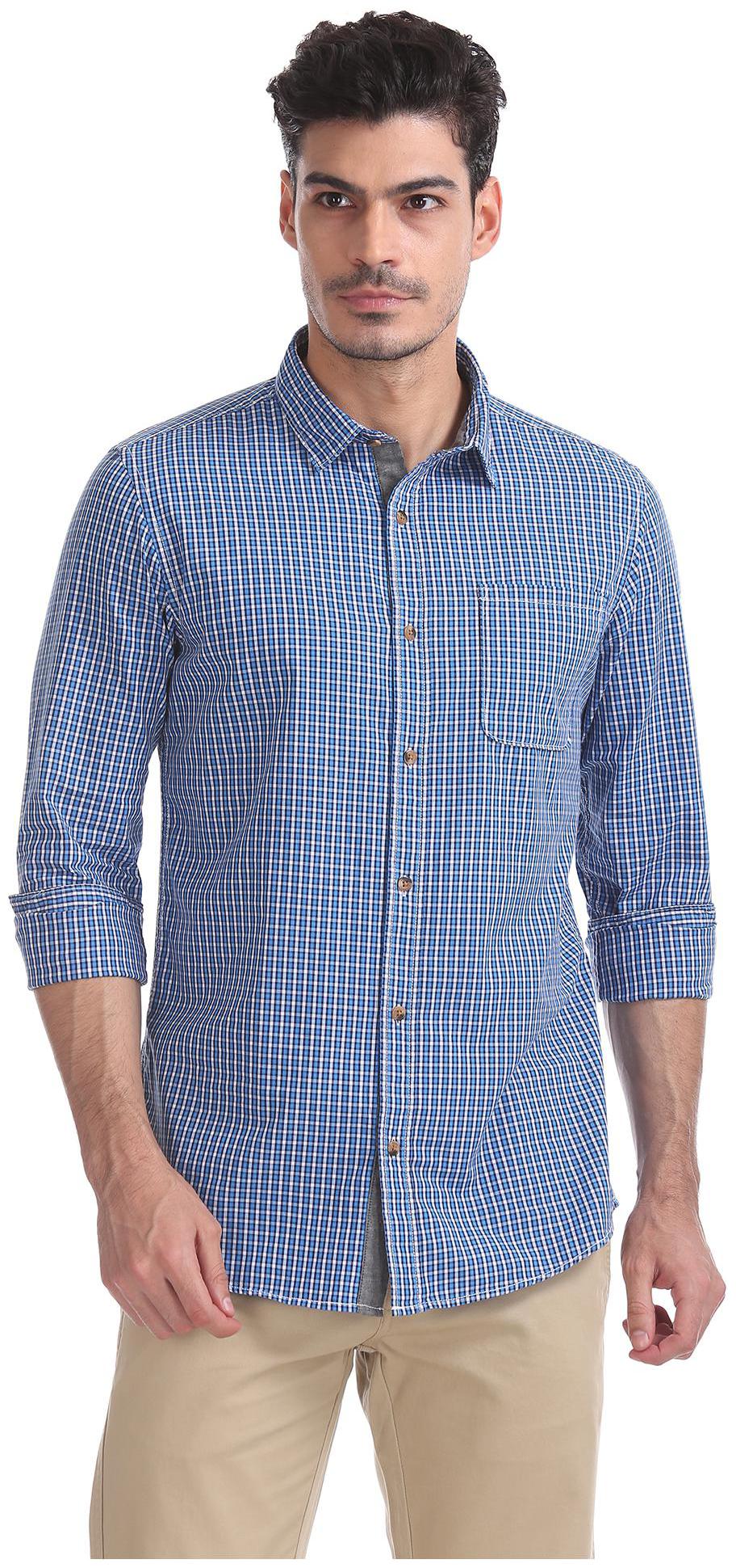 

RUGGERS Men Blue Checked Regular Fit Casual Shirt