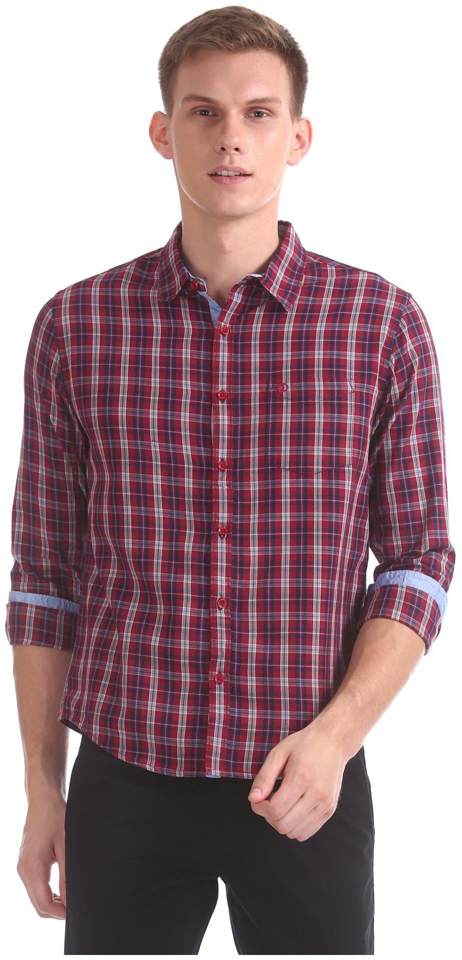

RUGGERS Men Red Checked Slim Fit Casual Shirt