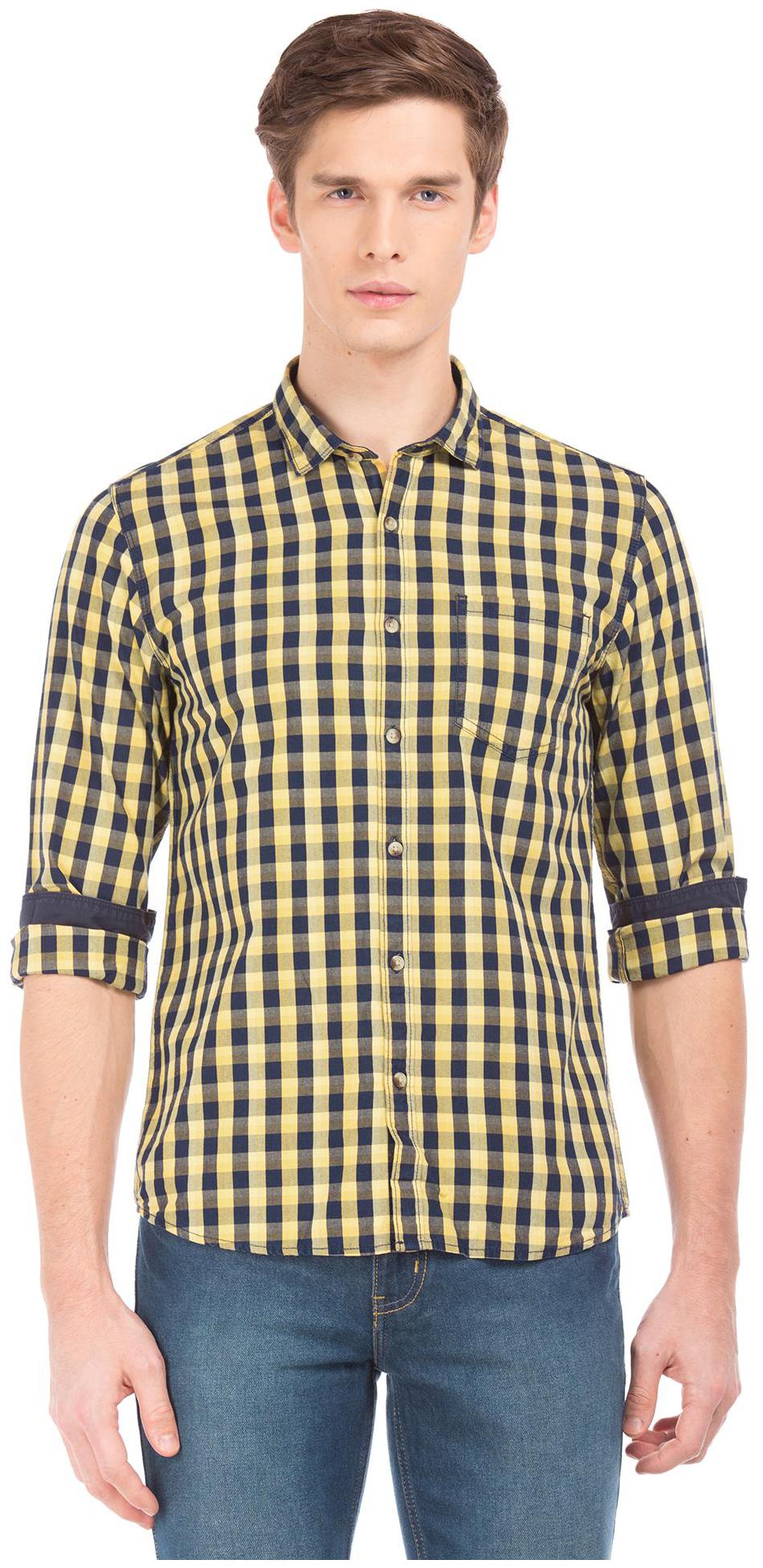 

RUGGERS Men Yellow Checked Regular Fit Casual Shirt