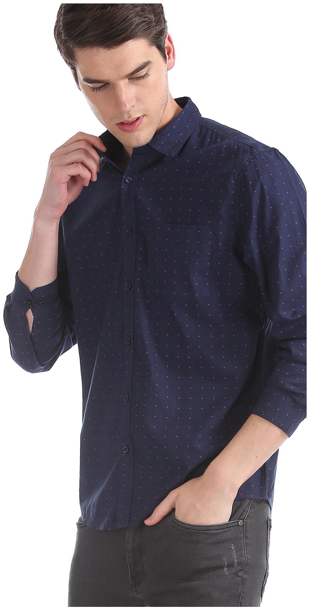 

RUGGERS Men Blue Polka Dots Regular Fit Casual Shirt