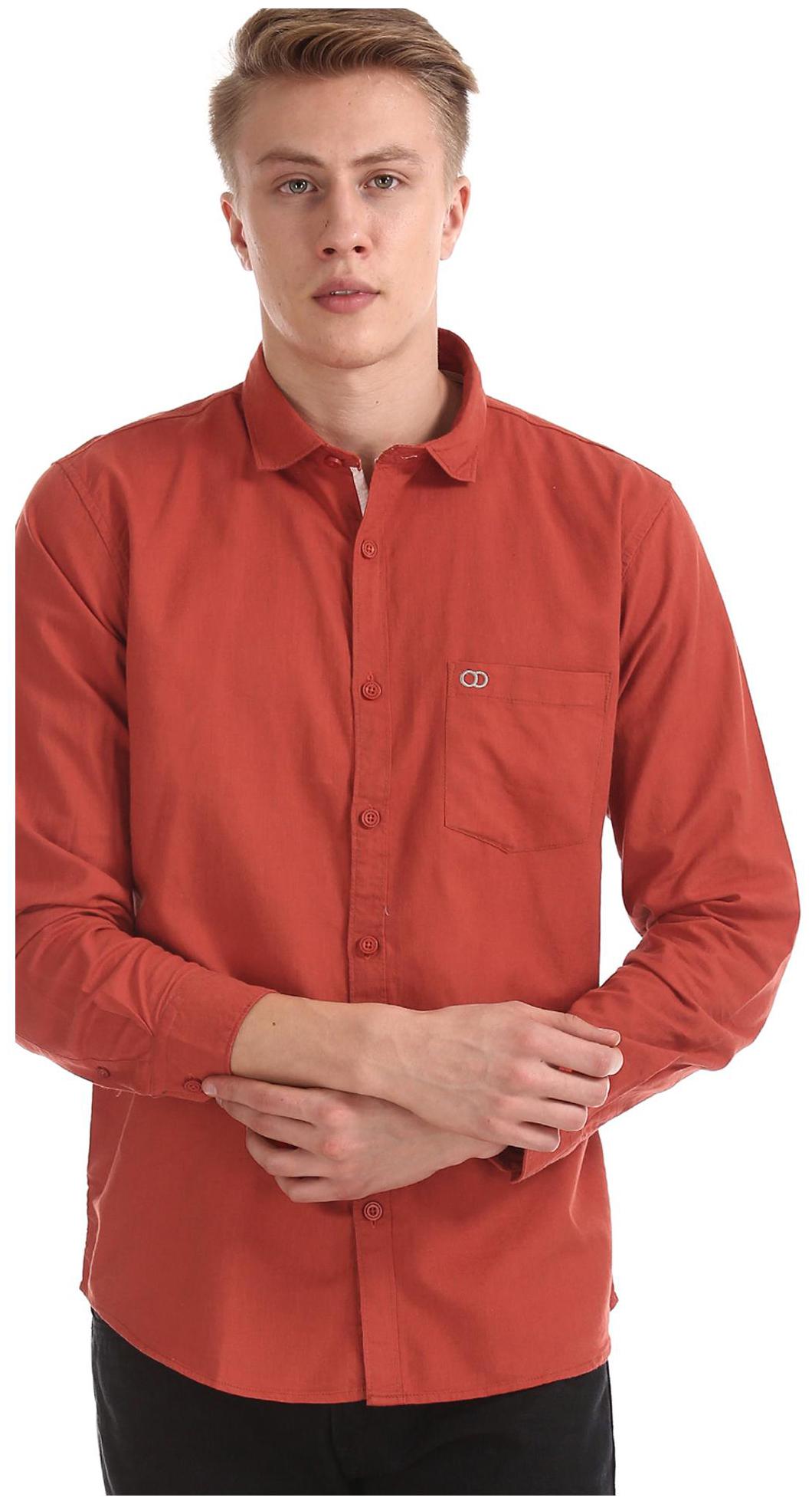 

RUGGERS Men Orange Solid Regular Fit Casual Shirt