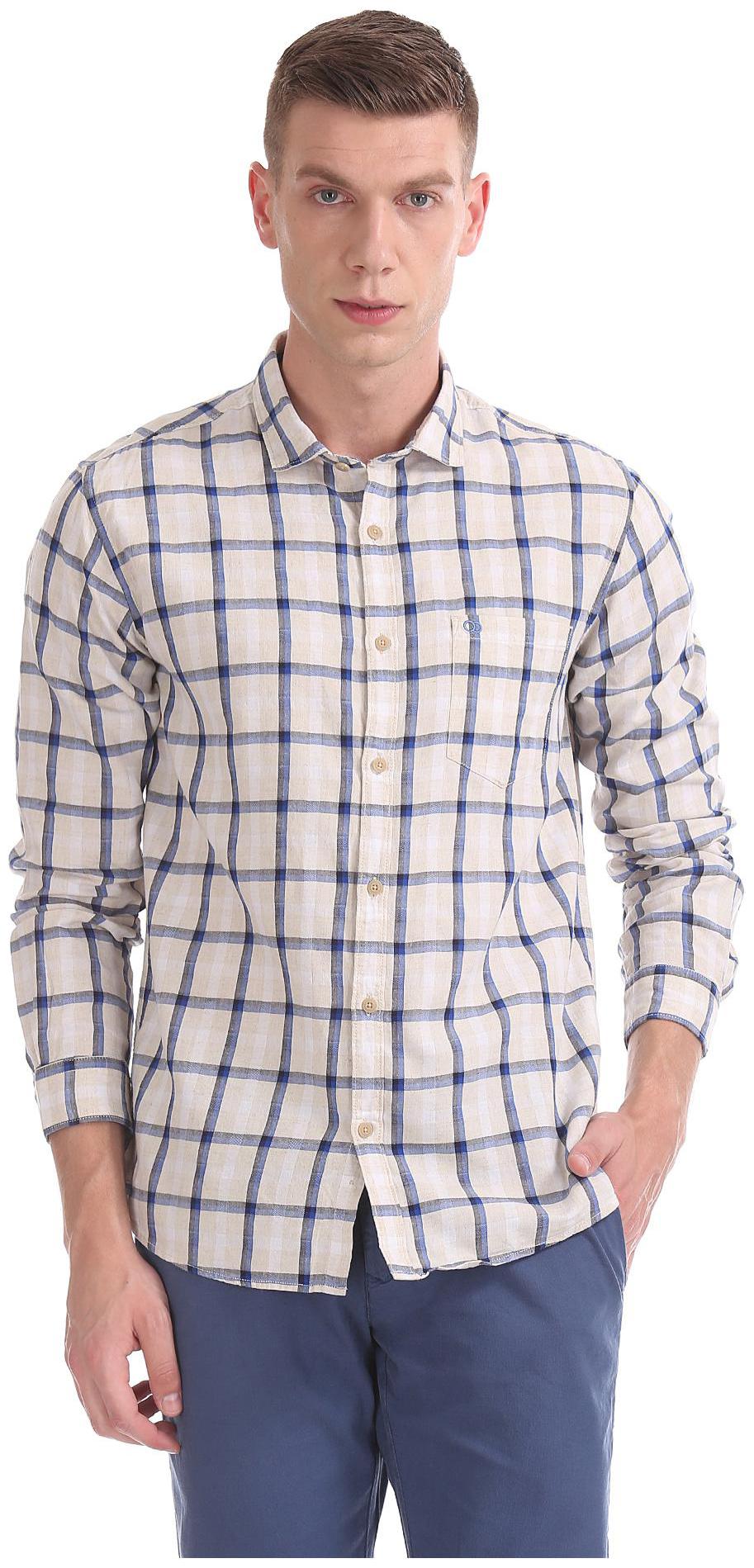 

RUGGERS Men White Checked Regular Fit Casual Shirt