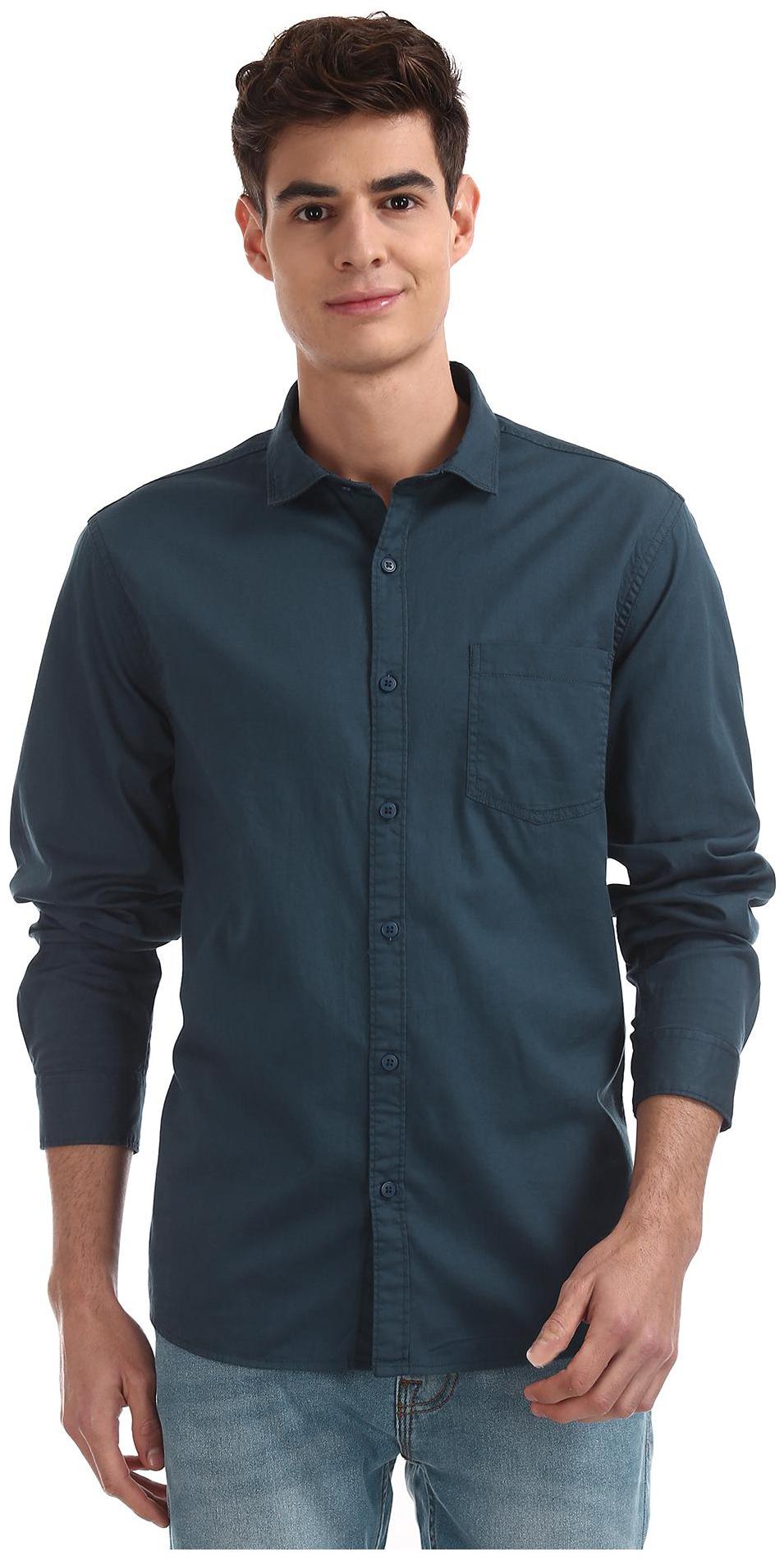 

RUGGERS Men Blue Solid Regular Fit Casual Shirt
