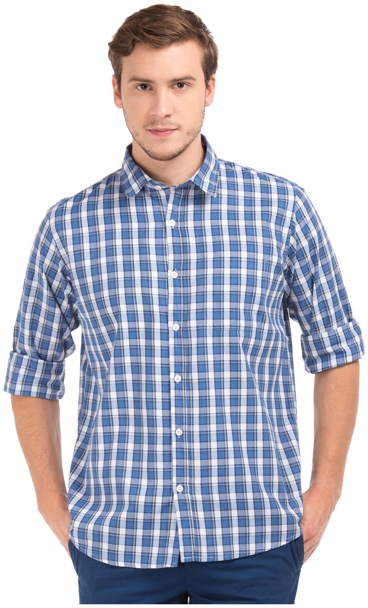 

RUGGERS Men Blue Checked Regular Fit Casual Shirt
