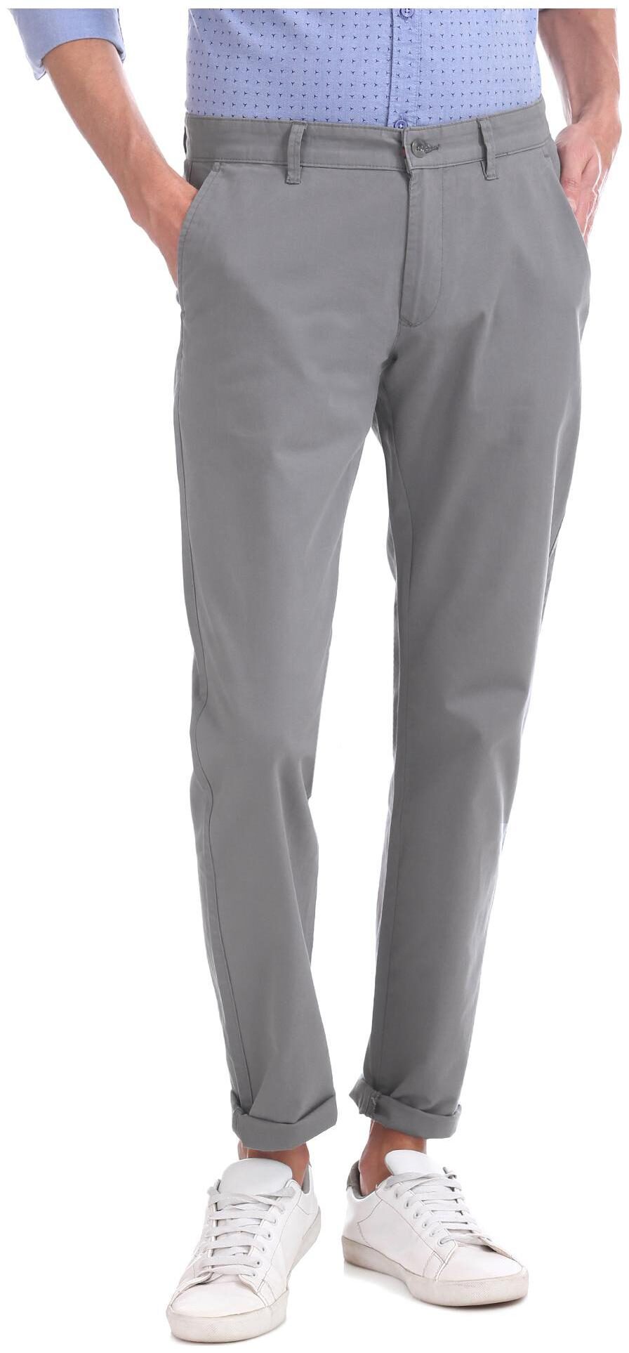 

RUGGERS Men Grey Solid Slim fit Regular trousers