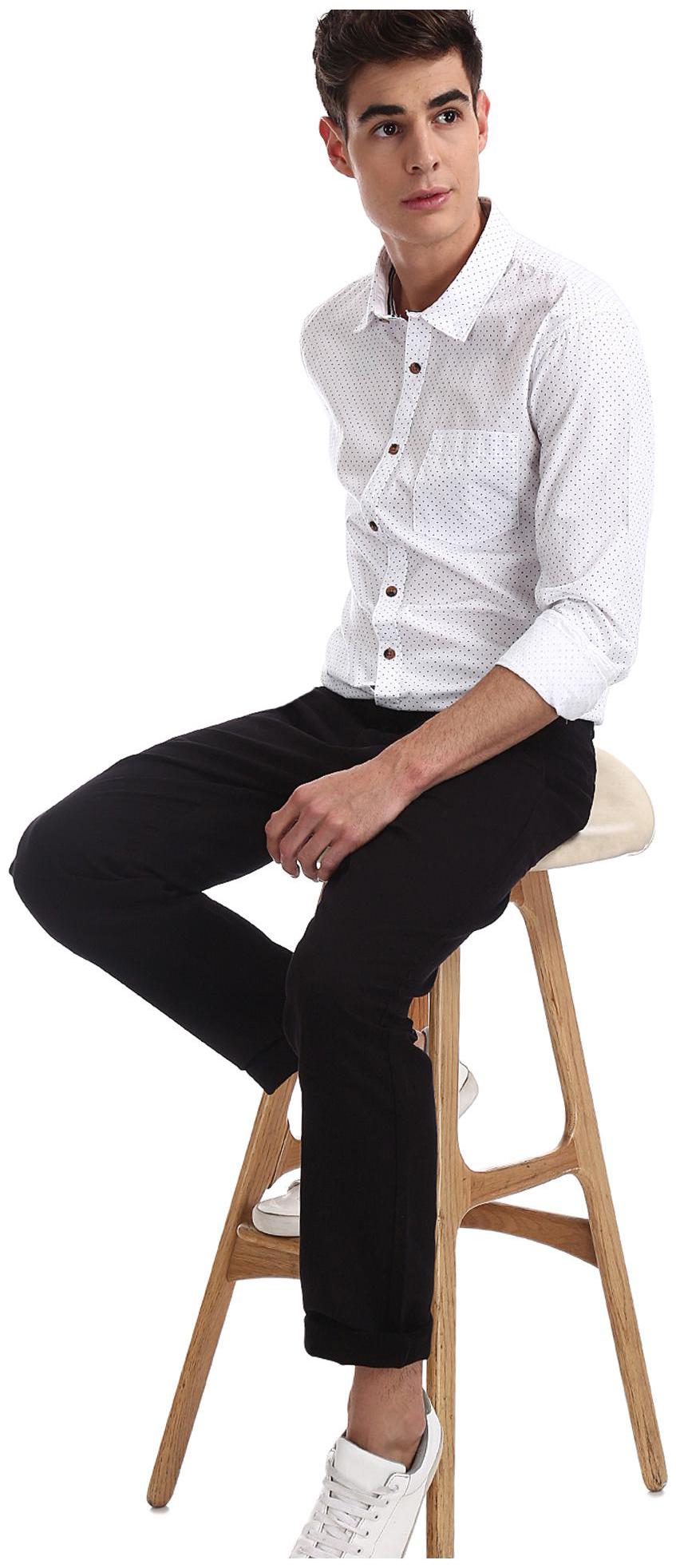 

RUGGERS Men White Pinstrips Regular Fit Casual Shirt