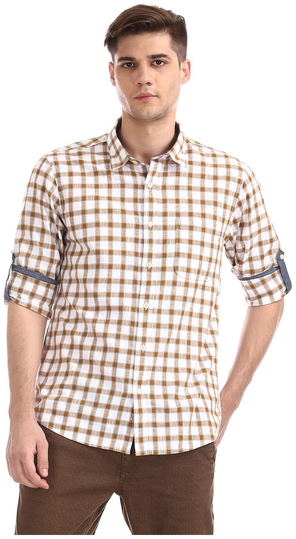 

RUGGERS Men Brown Checked Regular Fit Casual Shirt