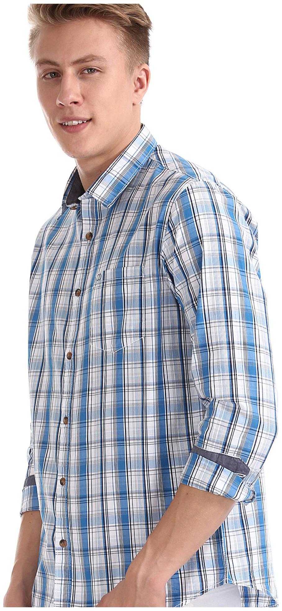 

RUGGERS Men Blue Checked Regular Fit Casual Shirt
