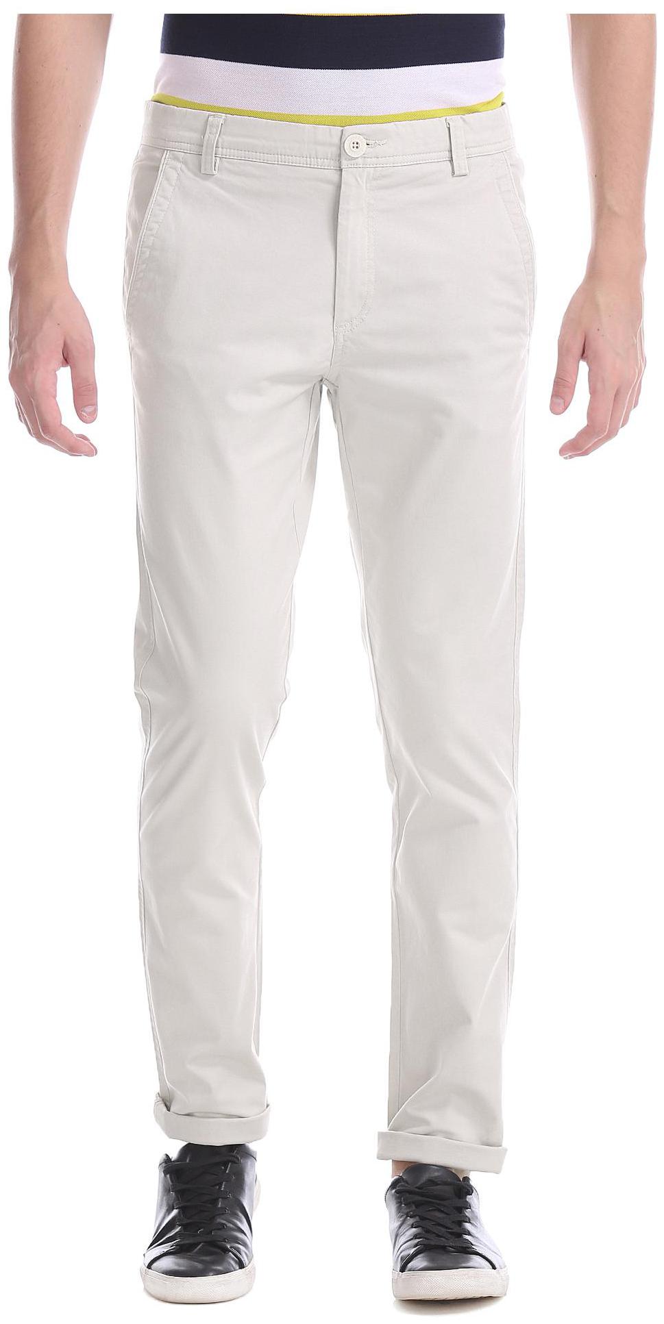 

RUGGERS Men White Solid Slim fit Regular trousers