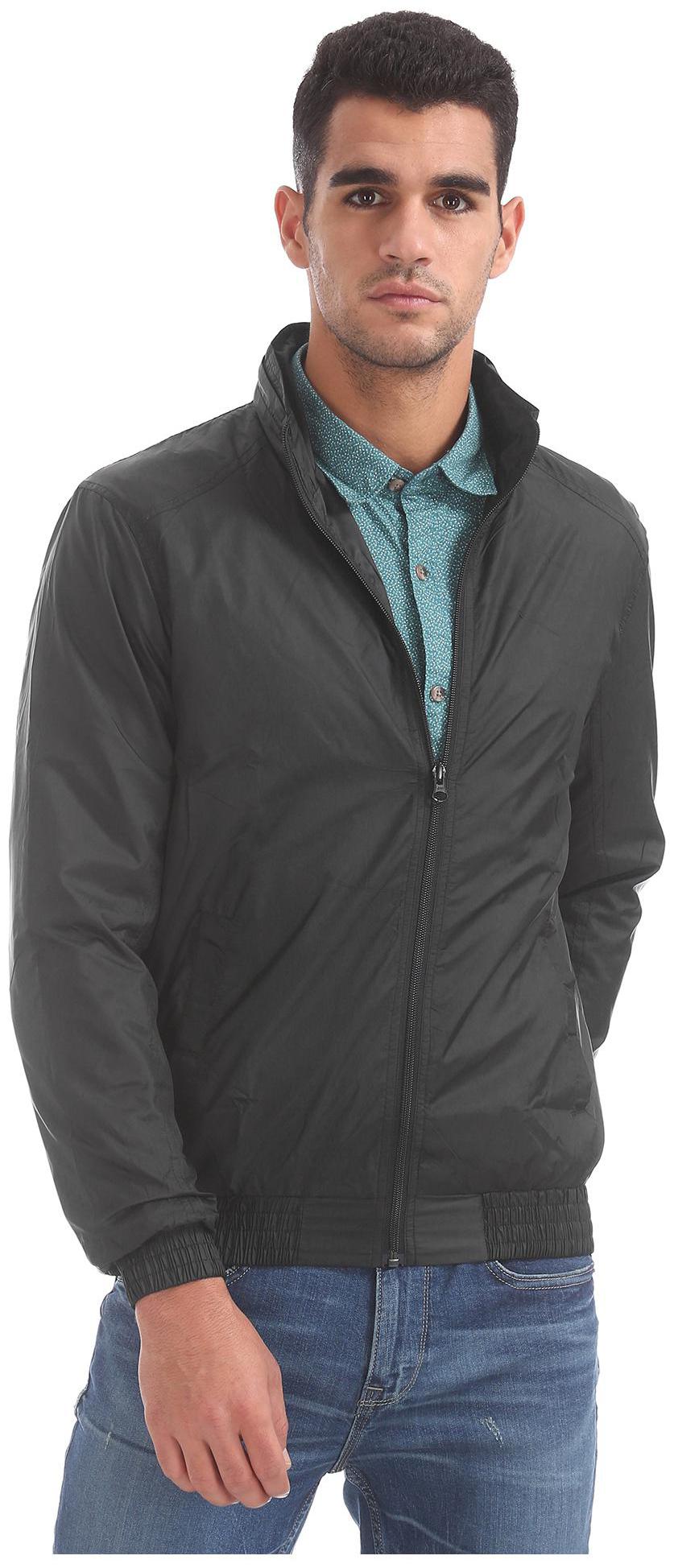 

RUGGERS Men Black Solid Bomber jacket