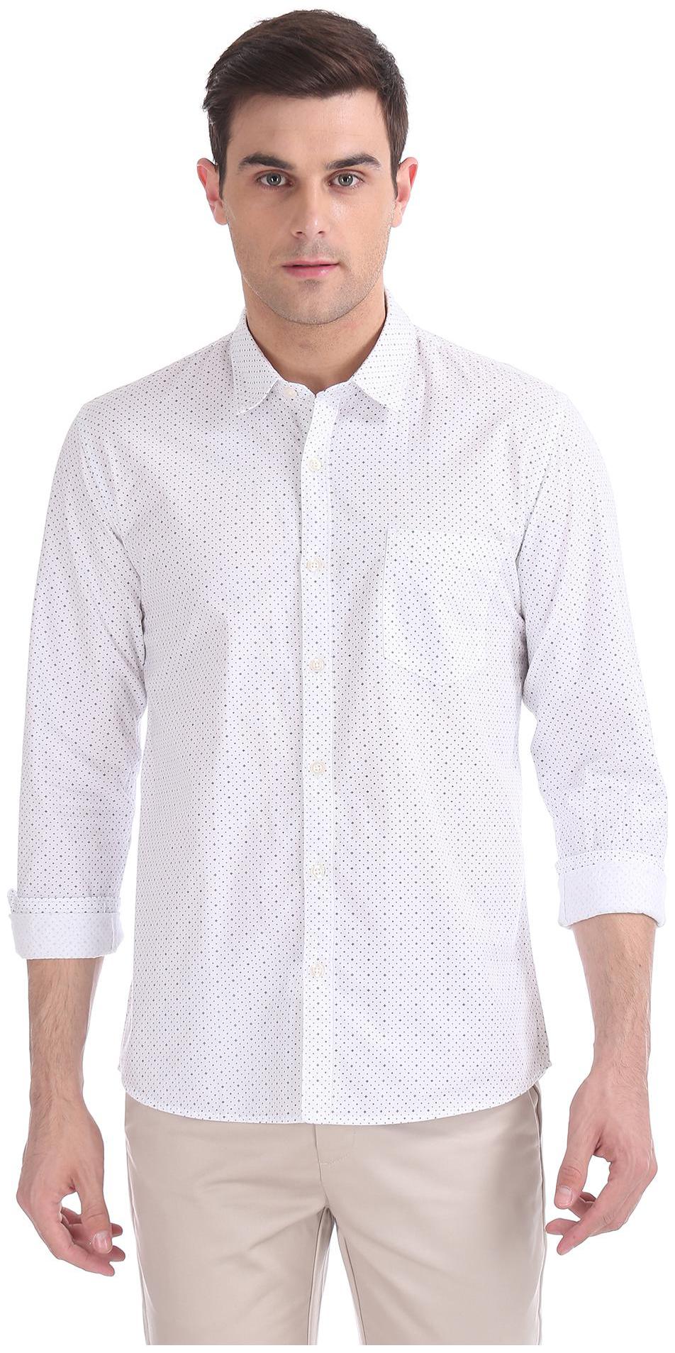 

RUGGERS Men White Printed Regular Fit Casual Shirt