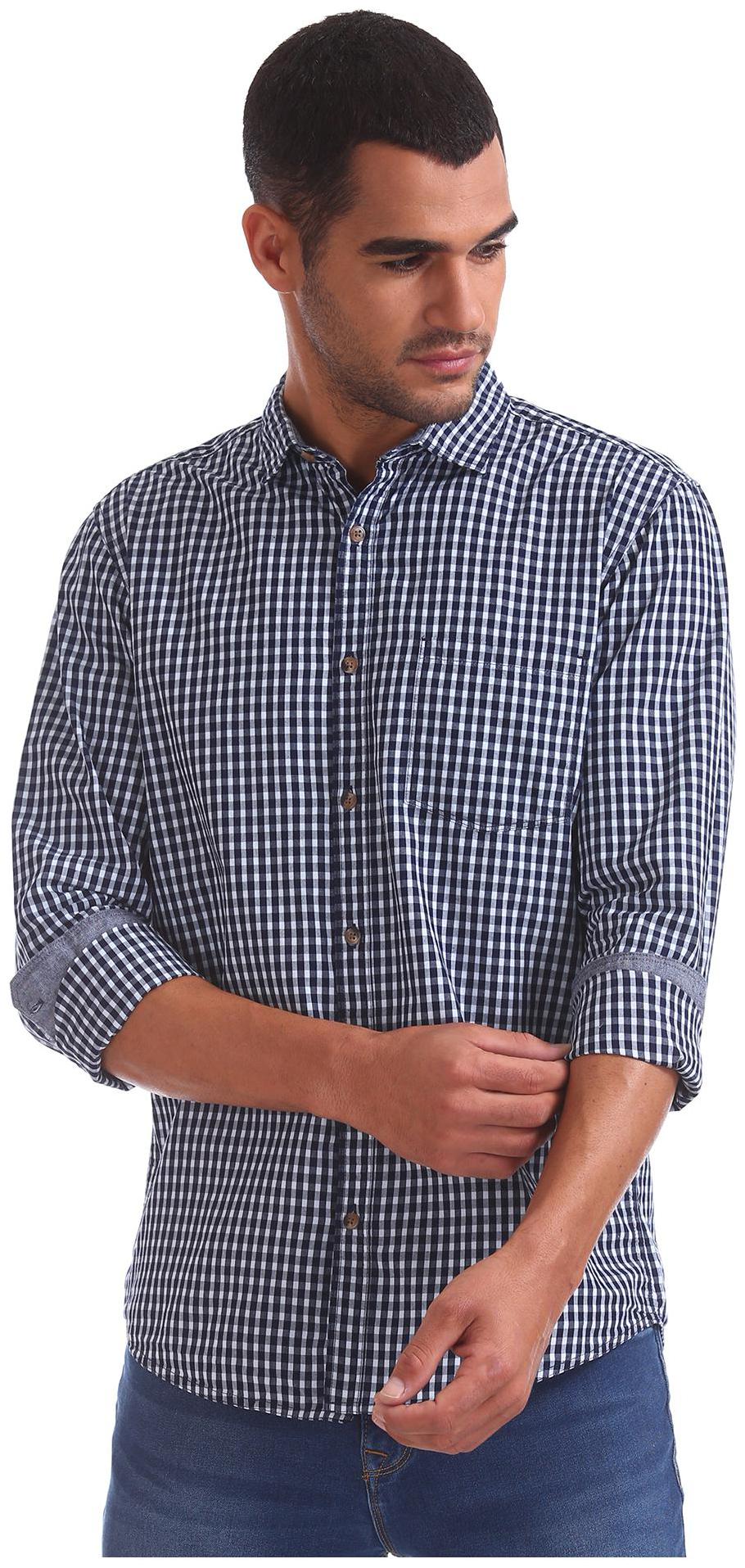 

RUGGERS Men Blue Checked Regular Fit Casual Shirt
