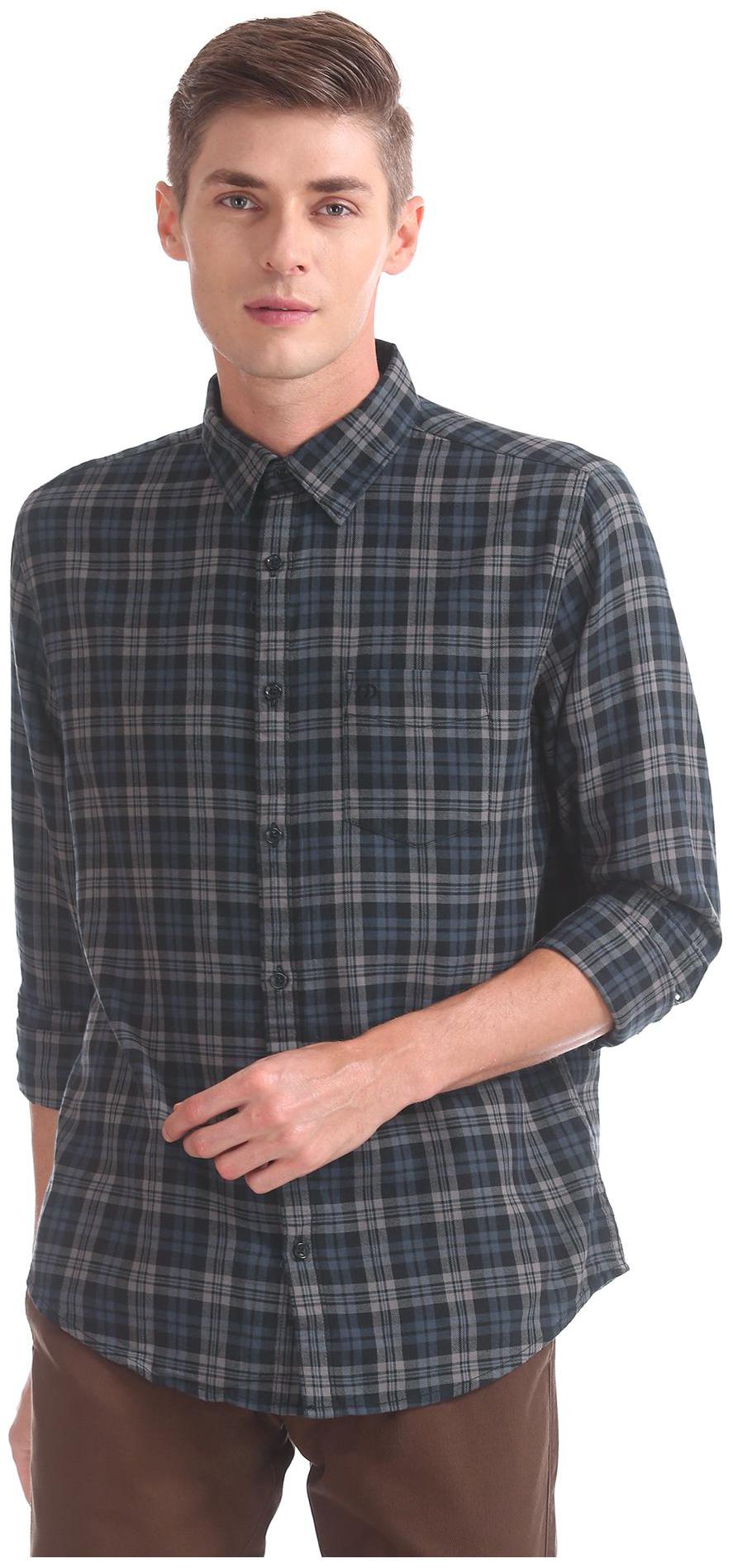

RUGGERS Men Grey Checked Slim Fit Casual Shirt