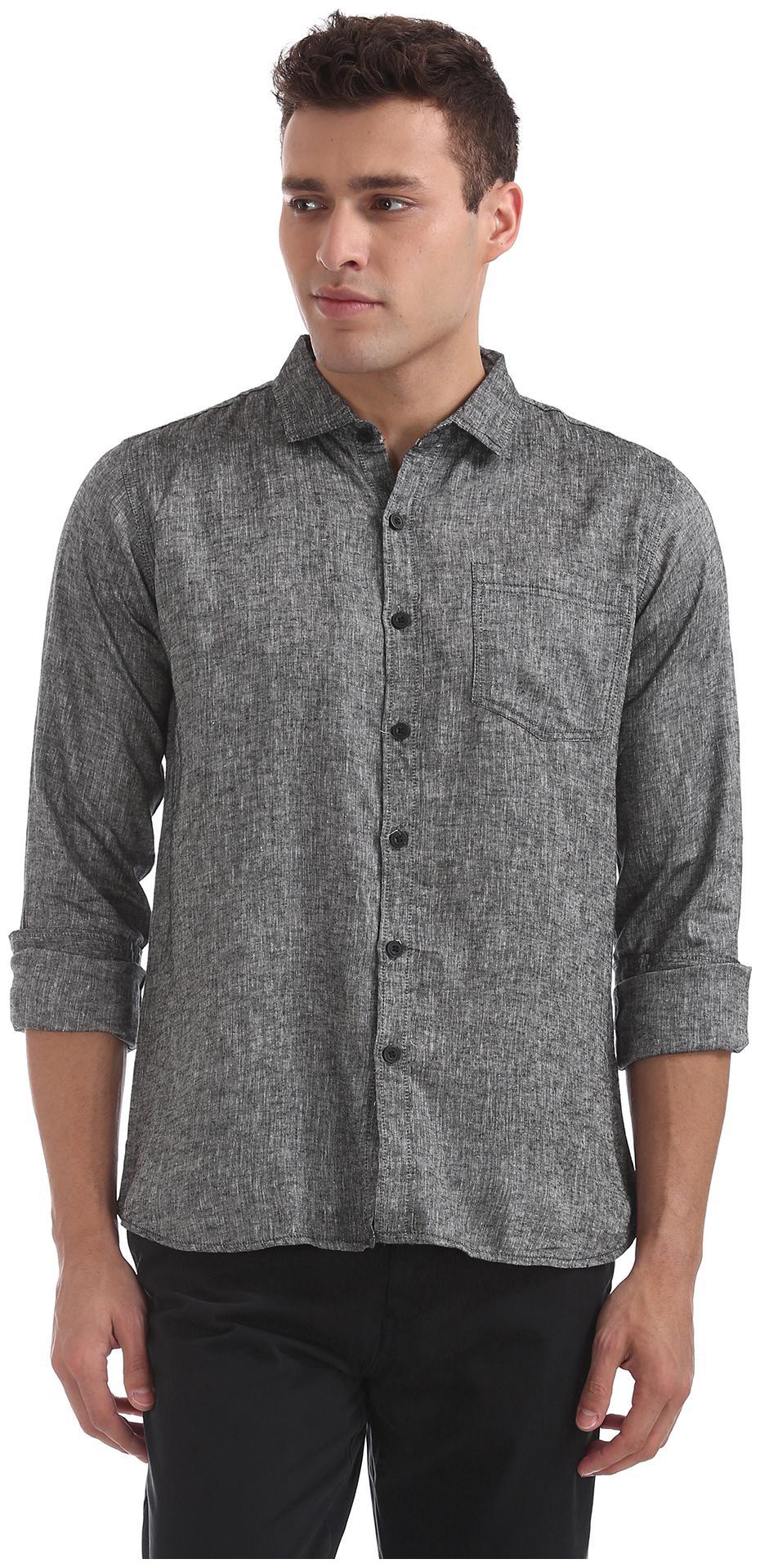 

RUGGERS Men Grey Solid Slim Fit Casual Shirt