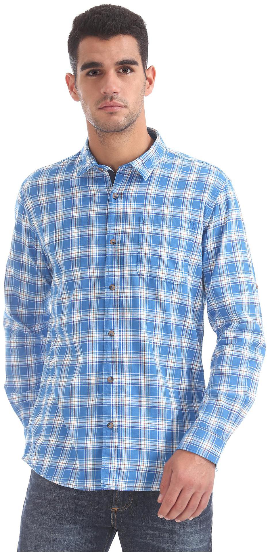 

RUGGERS Men Blue Checked Regular Fit Casual Shirt