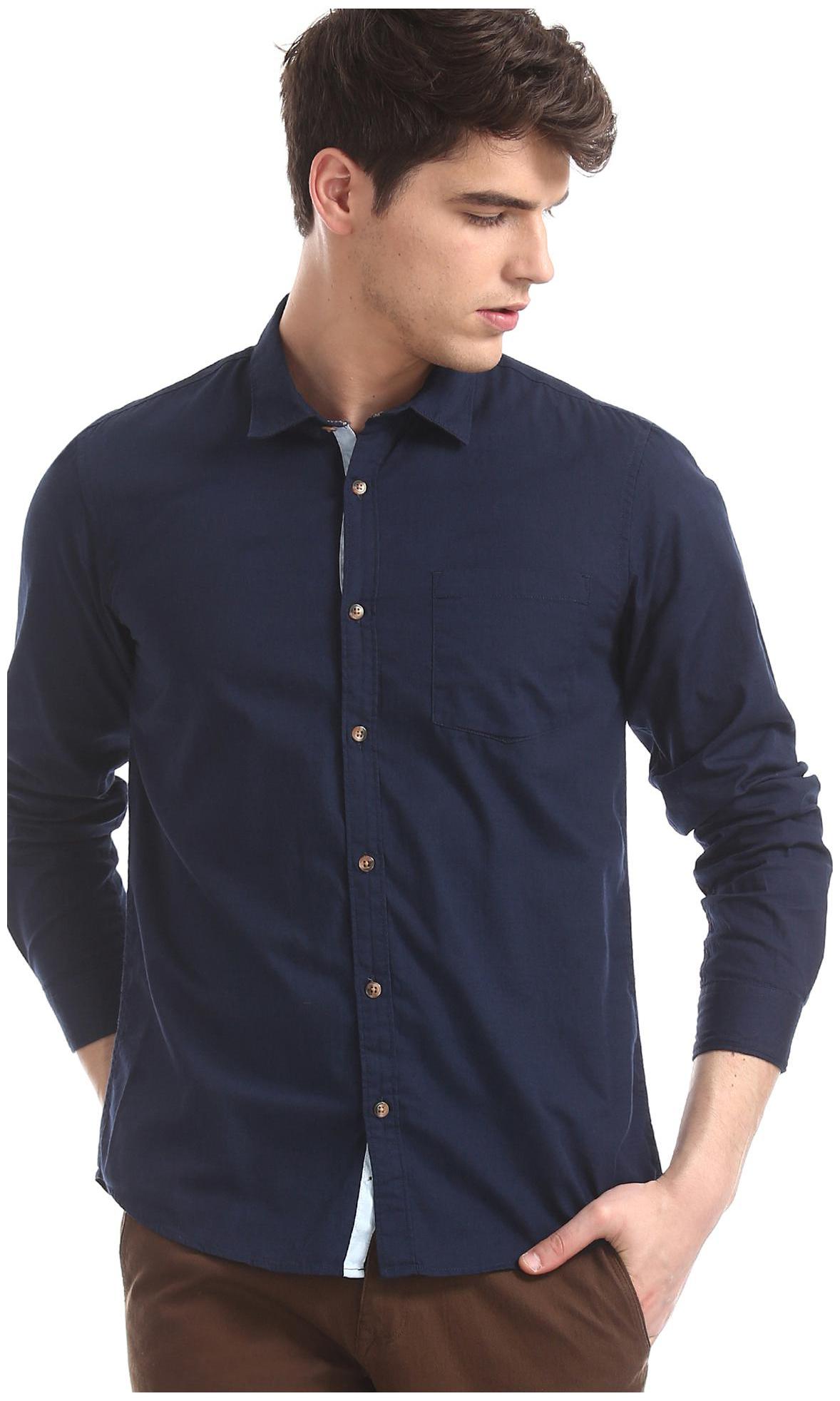 

RUGGERS Men Blue Solid Regular Fit Casual Shirt