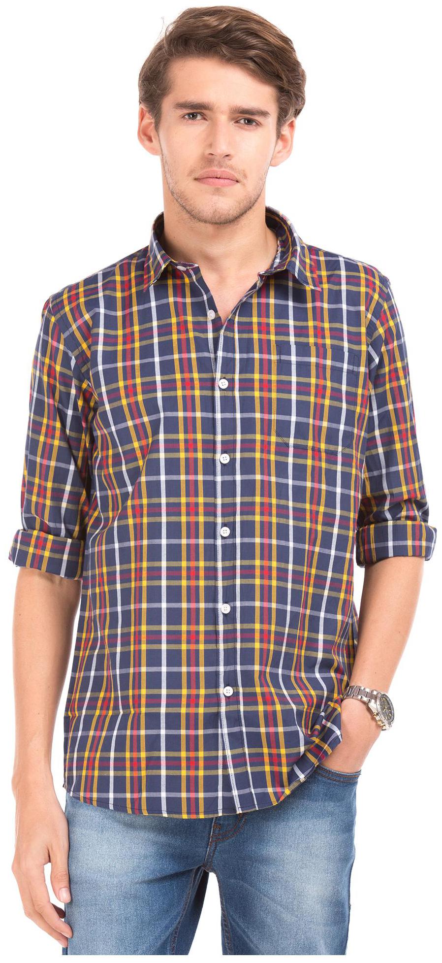 

RUGGERS Men Blue Checked Regular Fit Casual Shirt