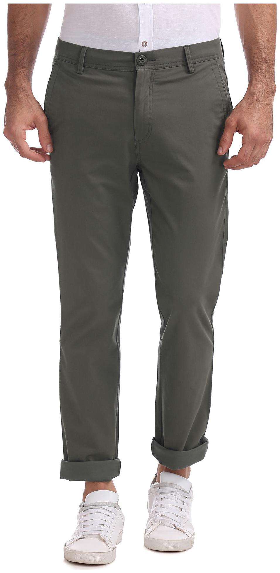 

RUGGERS Men Green Solid Slim fit Regular trousers
