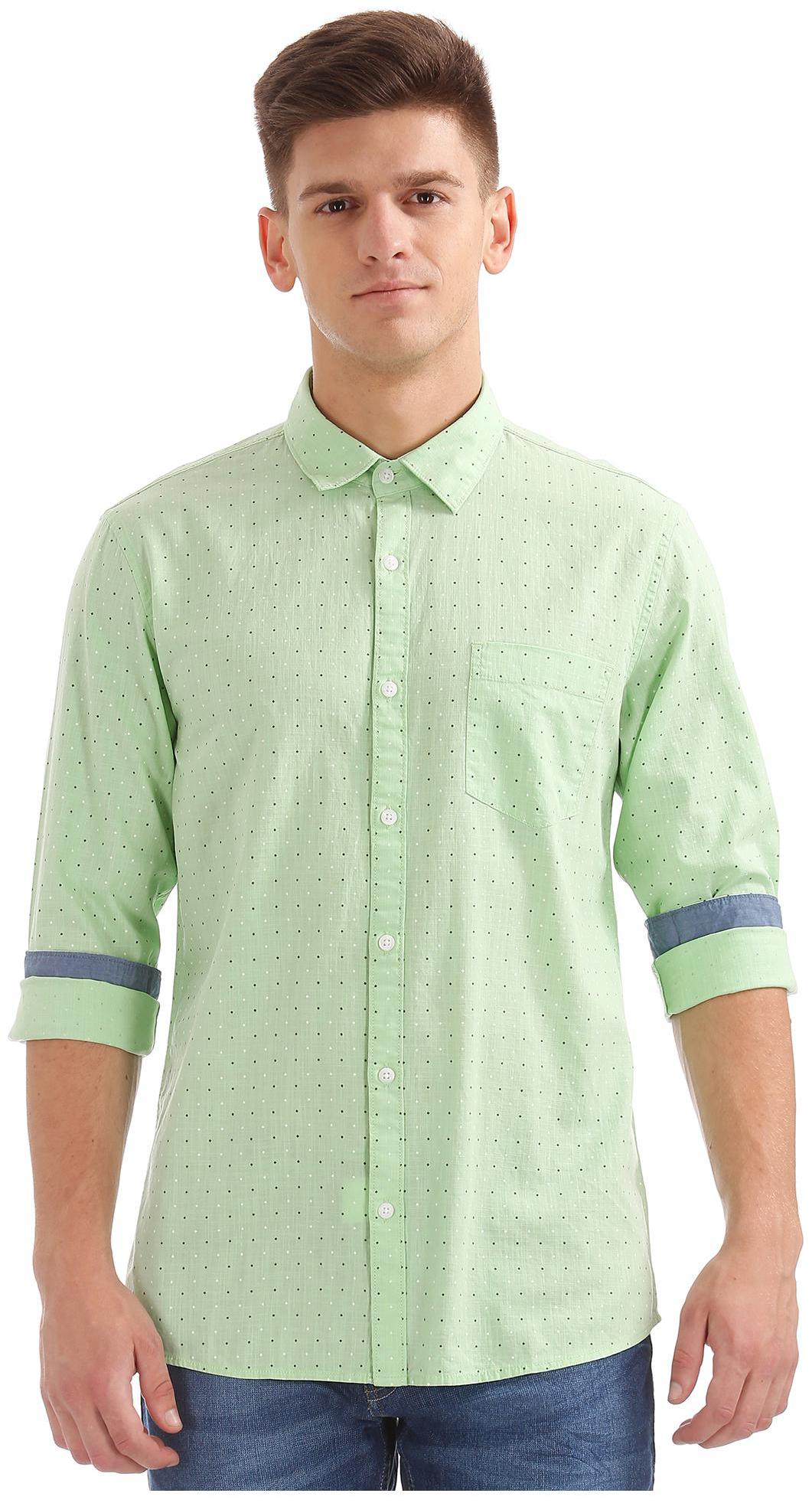 

RUGGERS Men Green Printed Regular Fit Casual Shirt