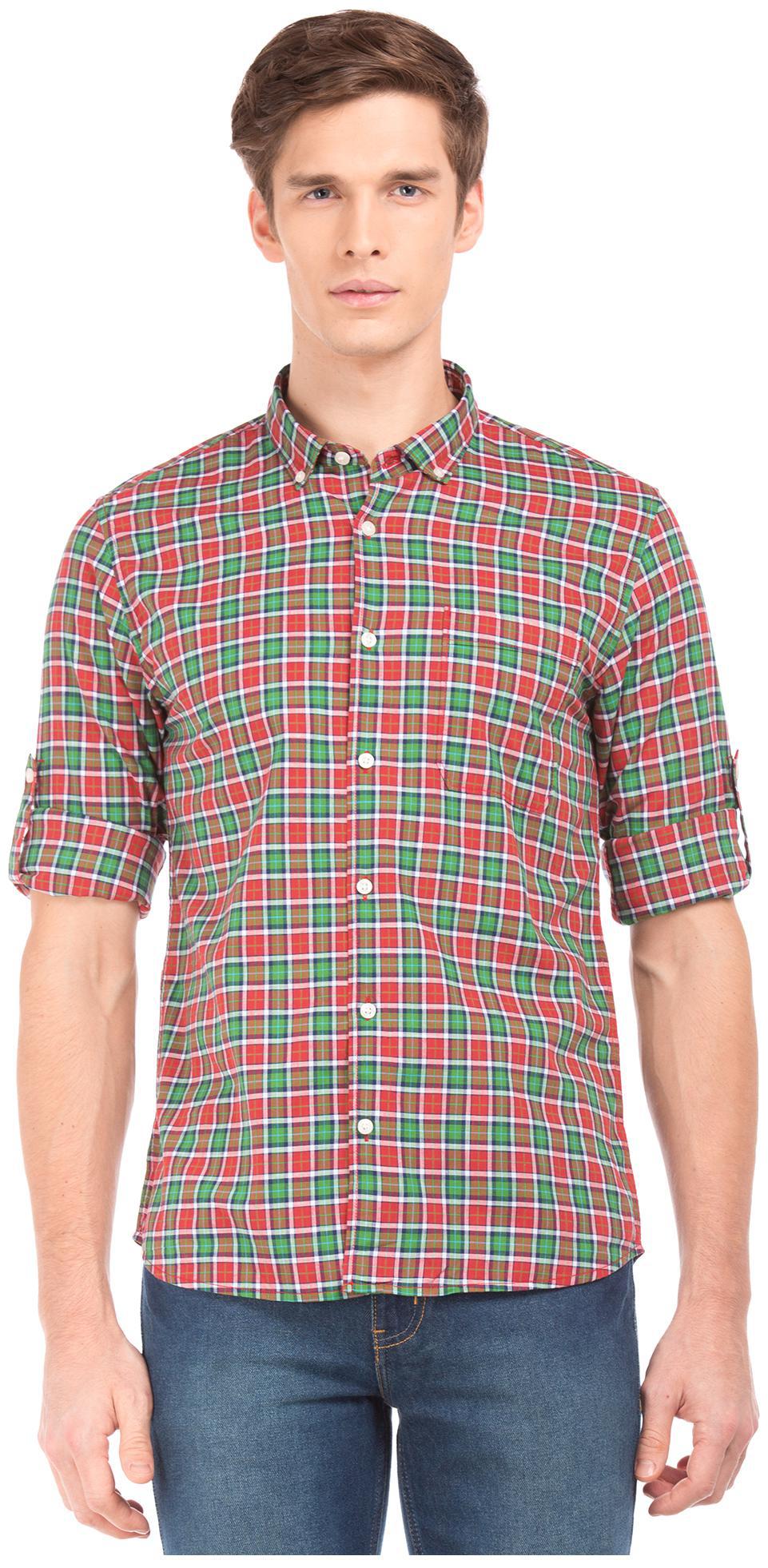 

RUGGERS Men Red Checked Regular Fit Casual Shirt