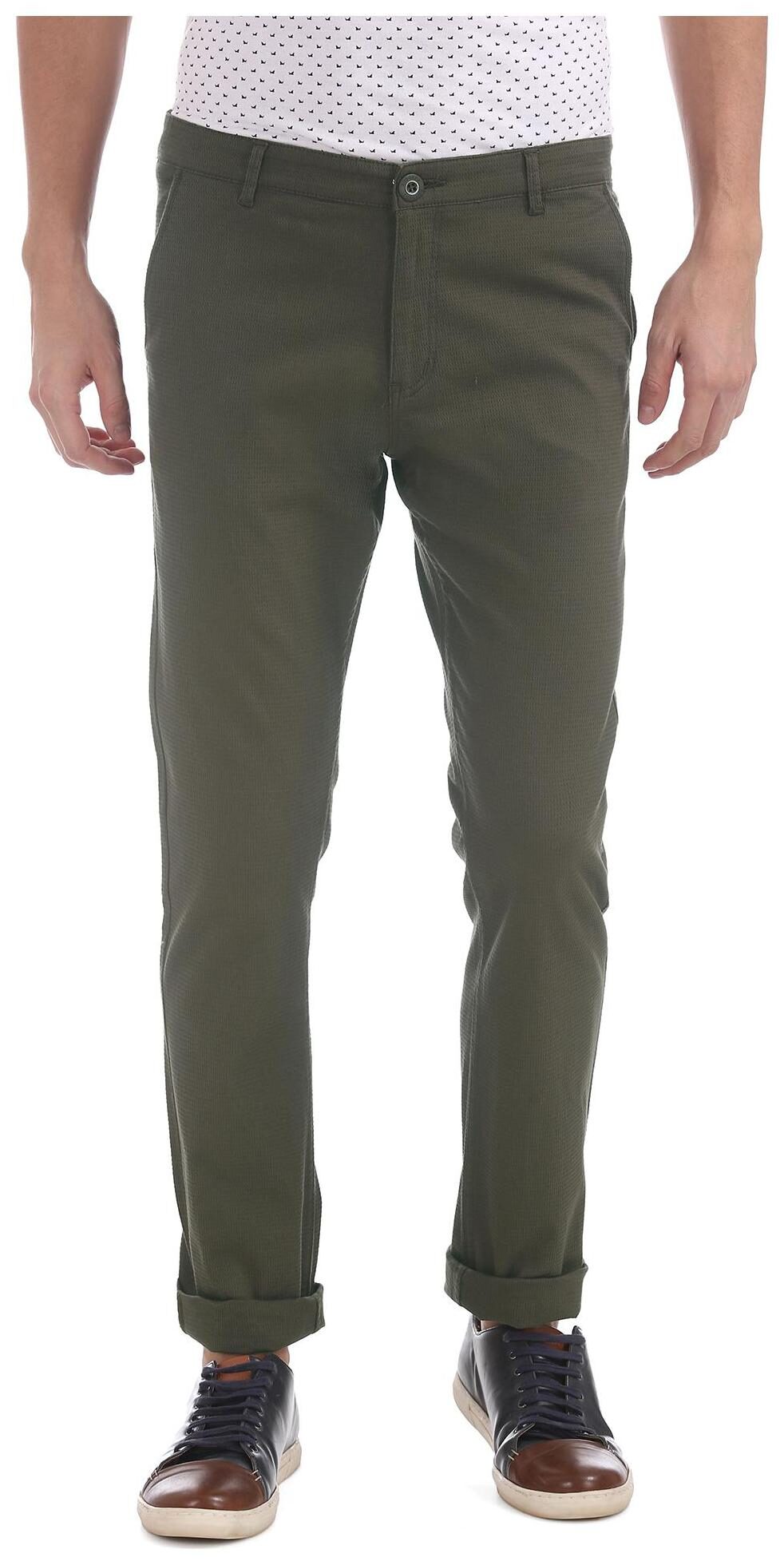 

RUGGERS Men Green Solid Slim fit Regular trousers