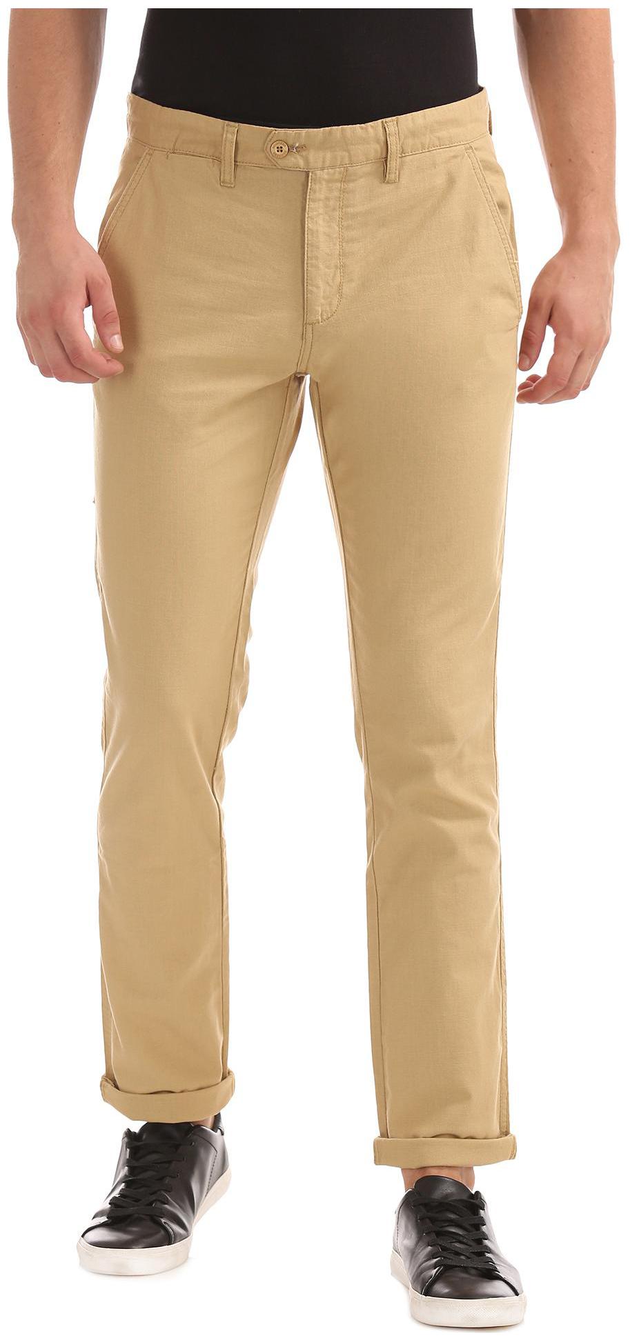 

RUGGERS Men Beige Solid Slim fit Regular trousers