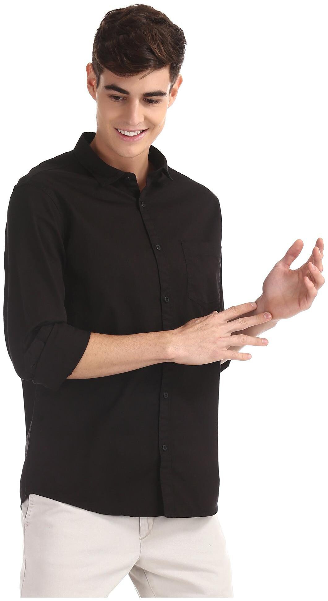 

RUGGERS Men Black Solid Regular Fit Casual Shirt