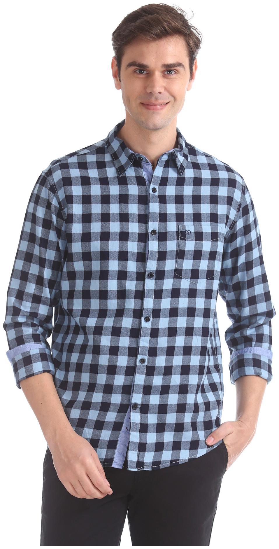 

RUGGERS Men Blue Checked Slim Fit Casual Shirt