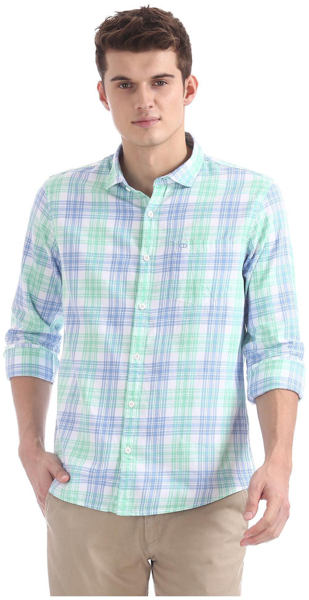 

RUGGERS Men Green Checked Regular Fit Casual Shirt