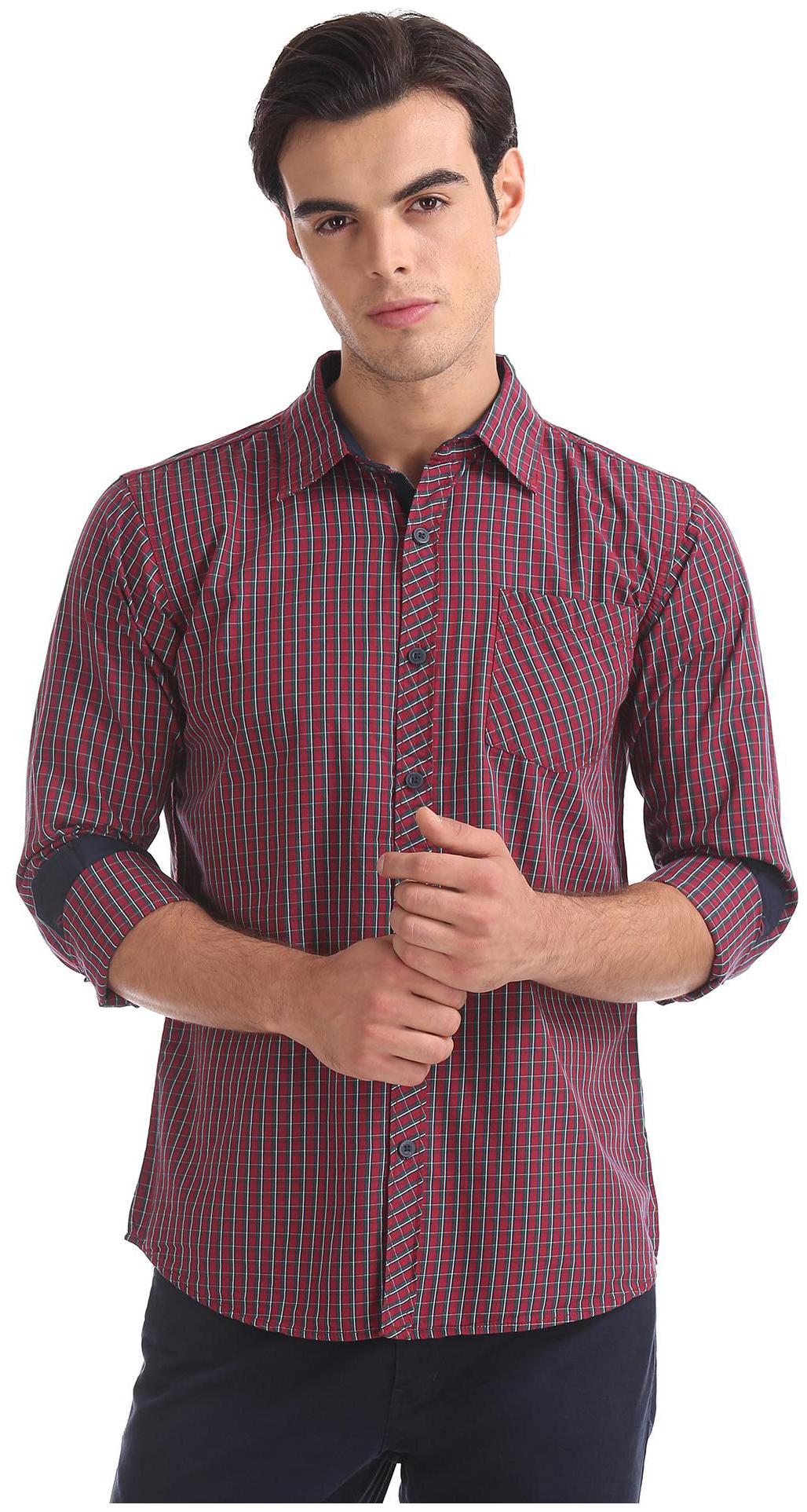 

RUGGERS Men Red Checked Slim Fit Casual Shirt