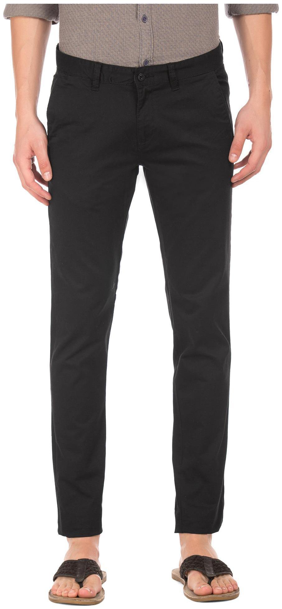 

RUGGERS Men Black Solid Tapered fit Regular trousers
