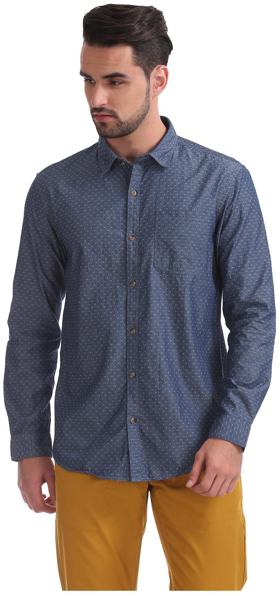 

RUGGERS Men Blue Solid Regular Fit Casual Shirt