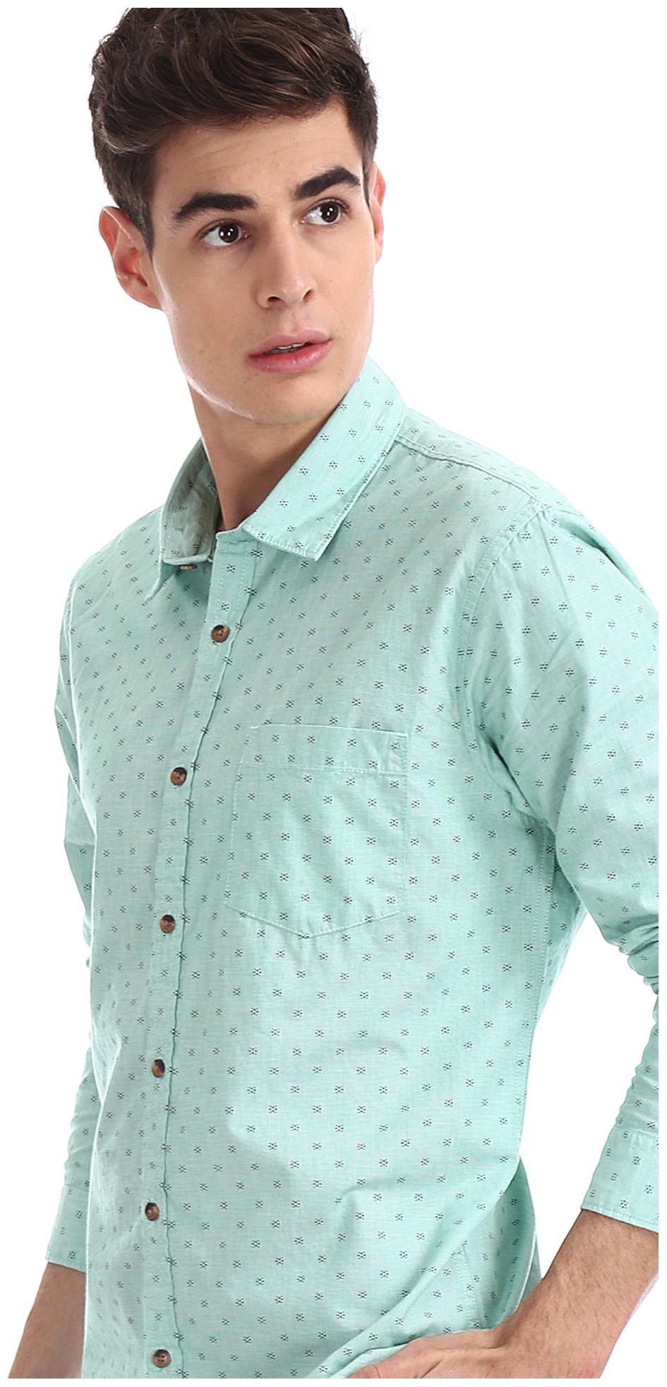 

RUGGERS Men Cotton Printed Green Shirt