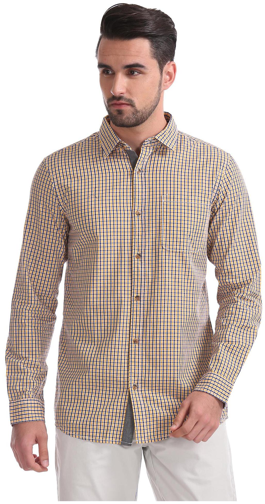 

RUGGERS Men Yellow Checked Regular Fit Casual Shirt