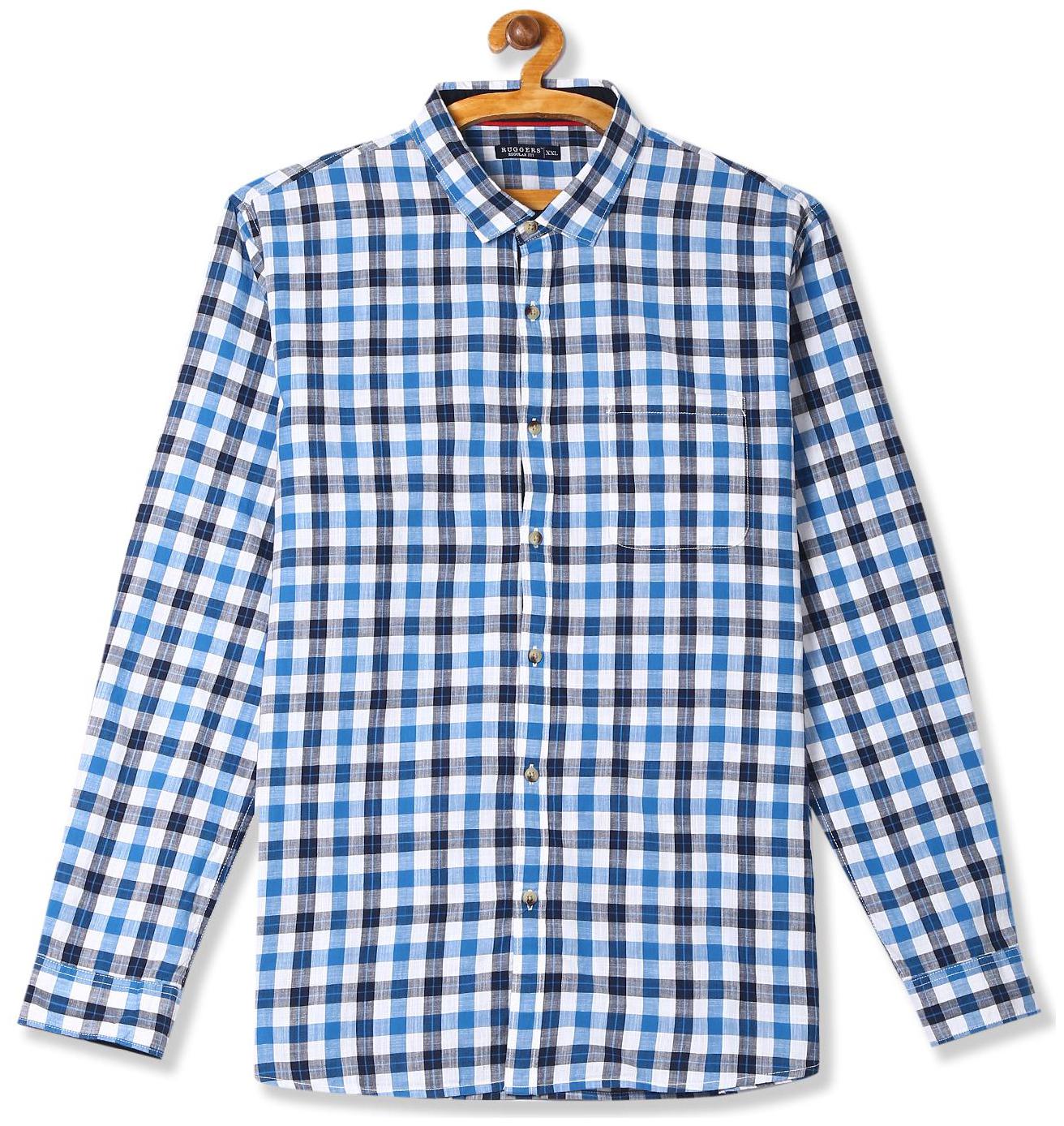 

RUGGERS Men Blue Checked Regular Fit Casual Shirt