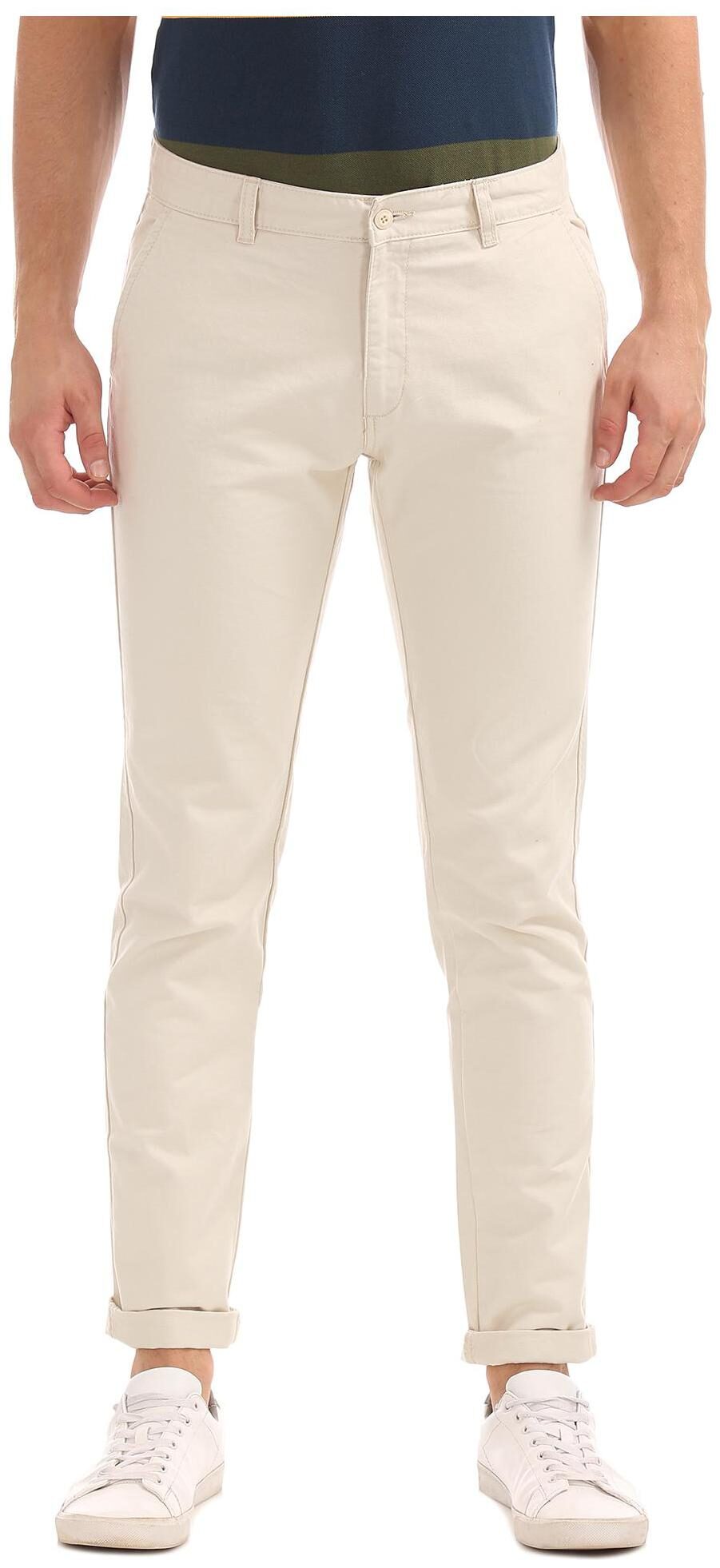 

RUGGERS Men White Solid Slim fit Regular trousers