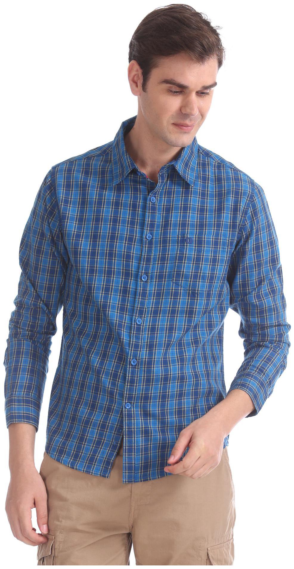 

RUGGERS Men Blue Checked Slim Fit Casual Shirt