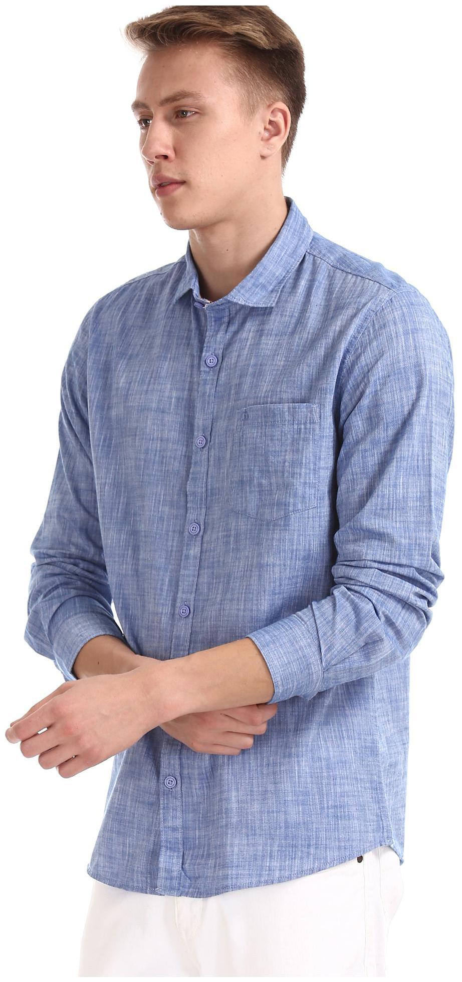 

RUGGERS Men Blue Solid Regular Fit Casual Shirt