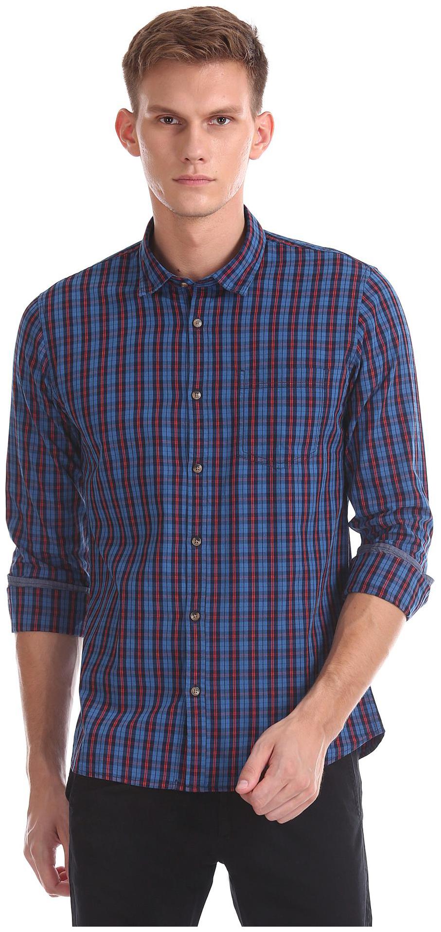 

RUGGERS Men Blue Checked Regular Fit Casual Shirt